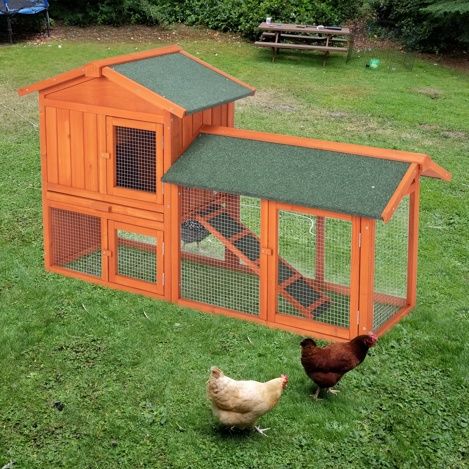 61" Wooden Chicken Coop Hen House with Ramp, Rabbit Hutch Poultry Cage for Indoor Outdoor Use view 14