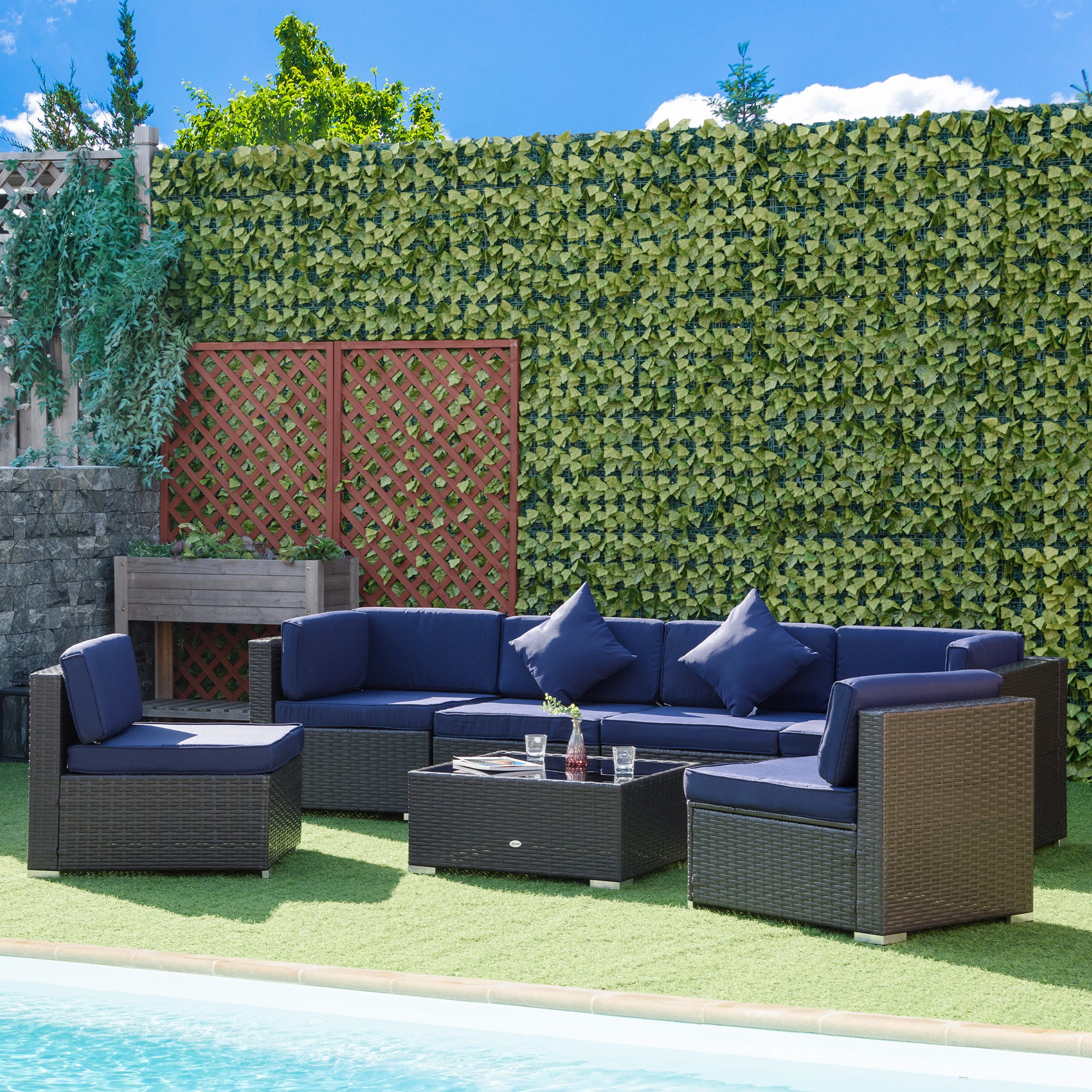 Outdoor Rattan 3-Seater Sofa Set PE Wicker Patio Furniture Garden Lounge Couch Brown