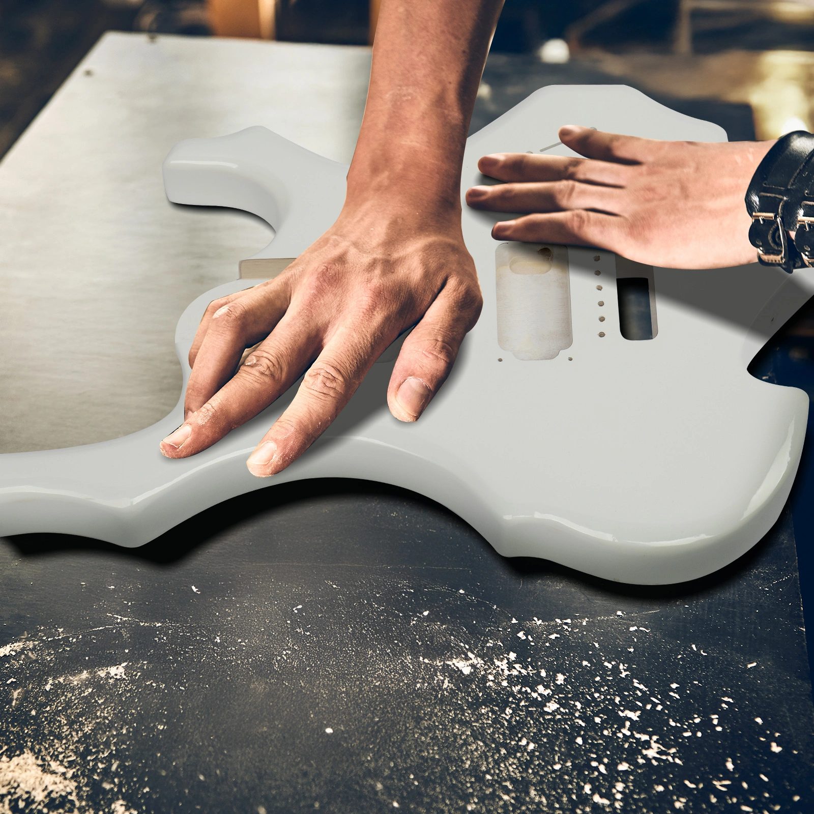 DIY 6 String Flame Shaped Style HSH Electric Guitar Kits with Mahogany Body, Maple Neck and Accessories White view 8
