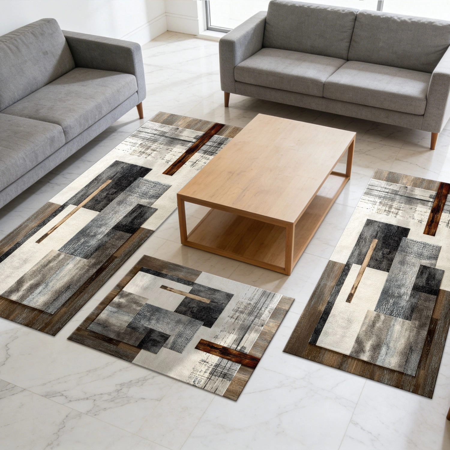 Three-piece kitchen rug set, non-slip and washable, abstract pattern kitchen hallway rug, soft and comfortable, suitable for sinks, floors, entrances, hallways and bathrooms. view 10