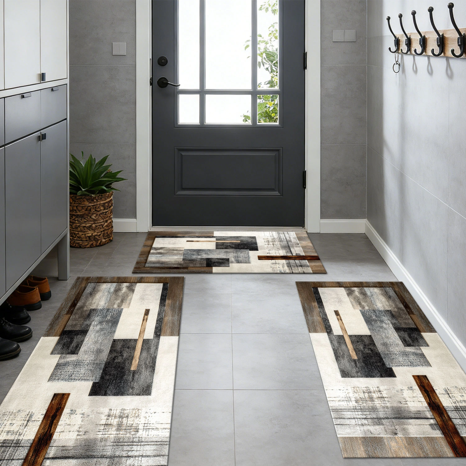 Three-piece kitchen rug set, non-slip and washable, abstract pattern kitchen hallway rug, soft and comfortable, suitable for sinks, floors, entrances, hallways and bathrooms. view 12