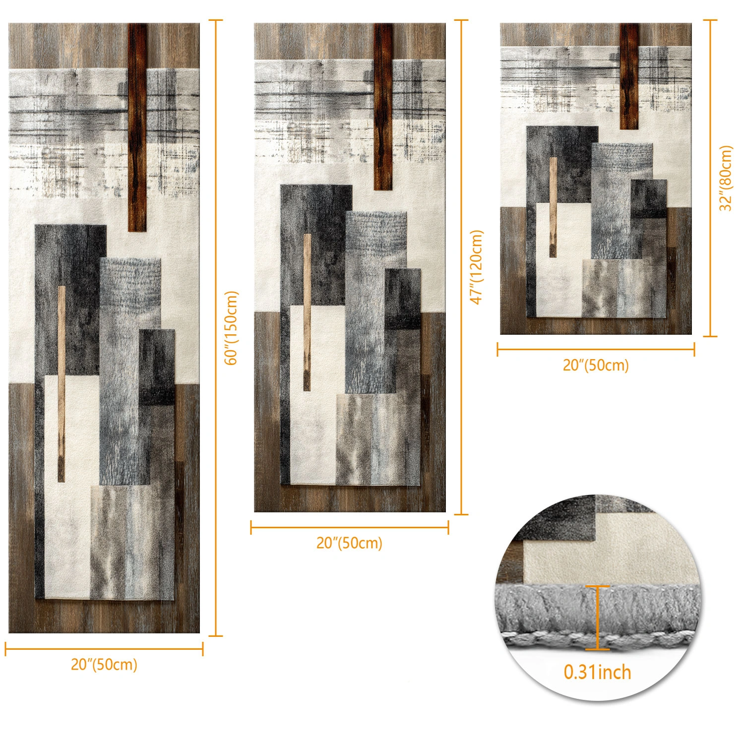 Three-piece kitchen rug set, non-slip and washable, abstract pattern kitchen hallway rug, soft and comfortable, suitable for sinks, floors, entrances, hallways and bathrooms. view 3