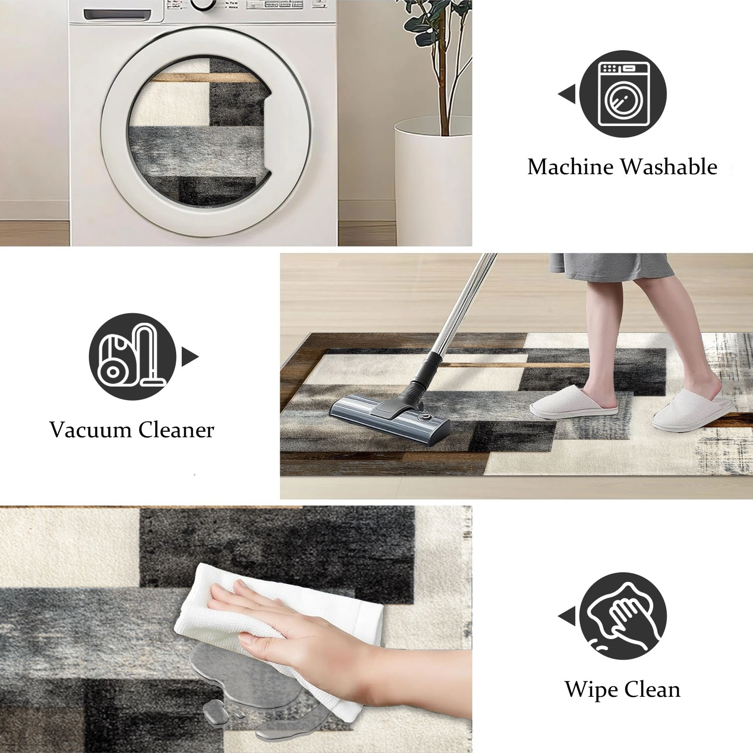 Three-piece kitchen rug set, non-slip and washable, abstract pattern kitchen hallway rug, soft and comfortable, suitable for sinks, floors, entrances, hallways and bathrooms. view 4