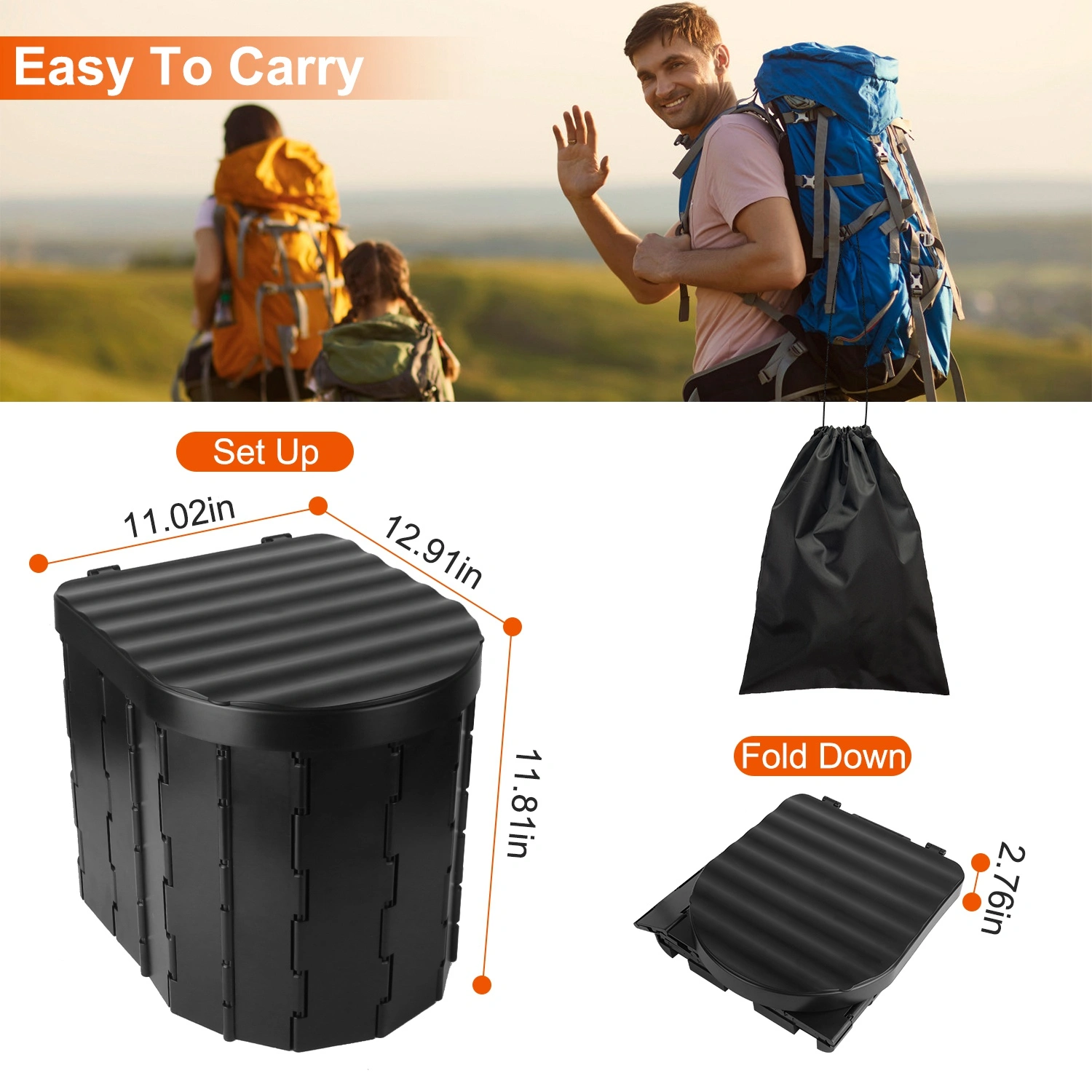 Portable Camping Toilet for Adults - Folding Privacy Toilet with Lid & Carry Bag, Includes 1 Roll Garbage Bags view 11