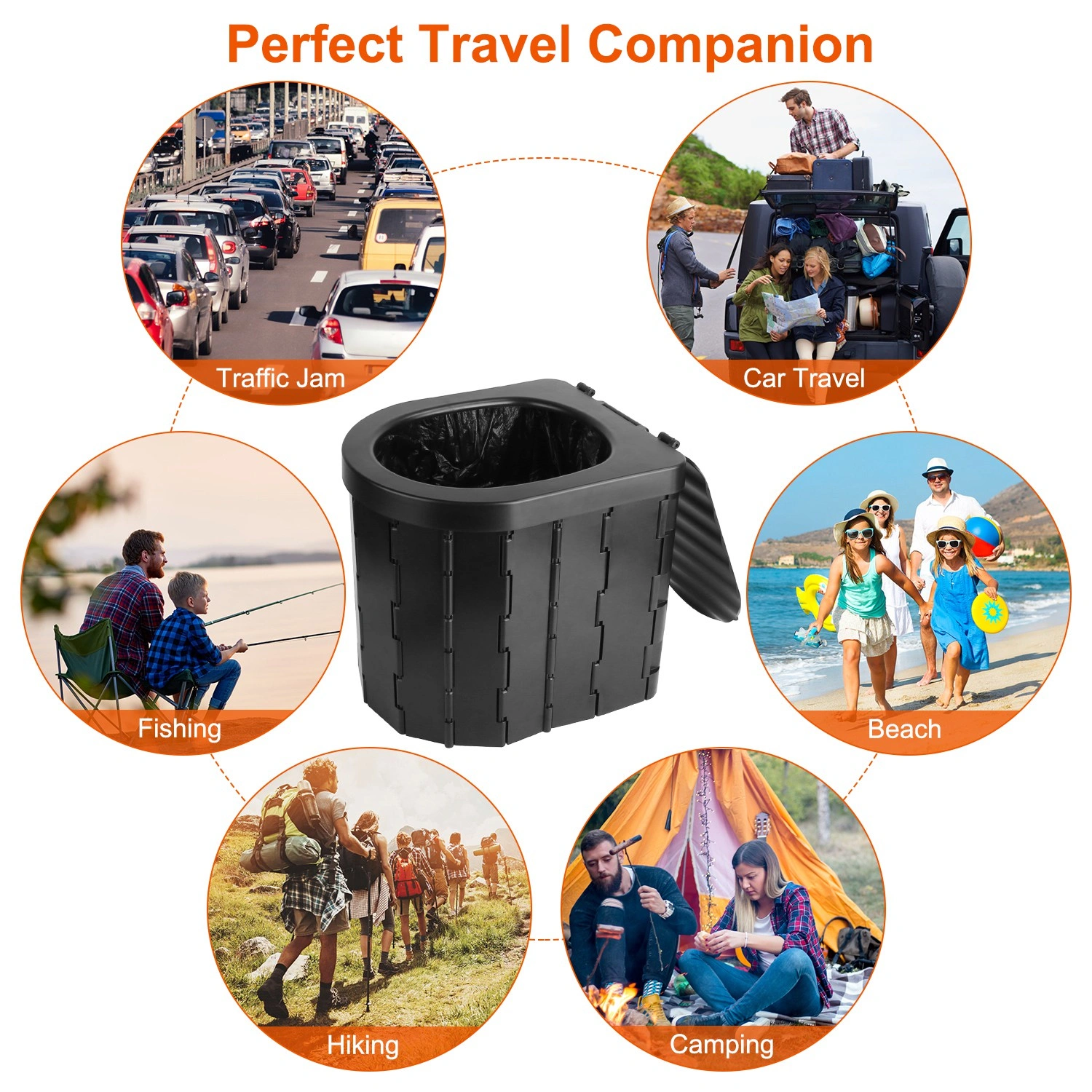 Portable Camping Toilet for Adults - Folding Privacy Toilet with Lid & Carry Bag, Includes 1 Roll Garbage Bags view 2