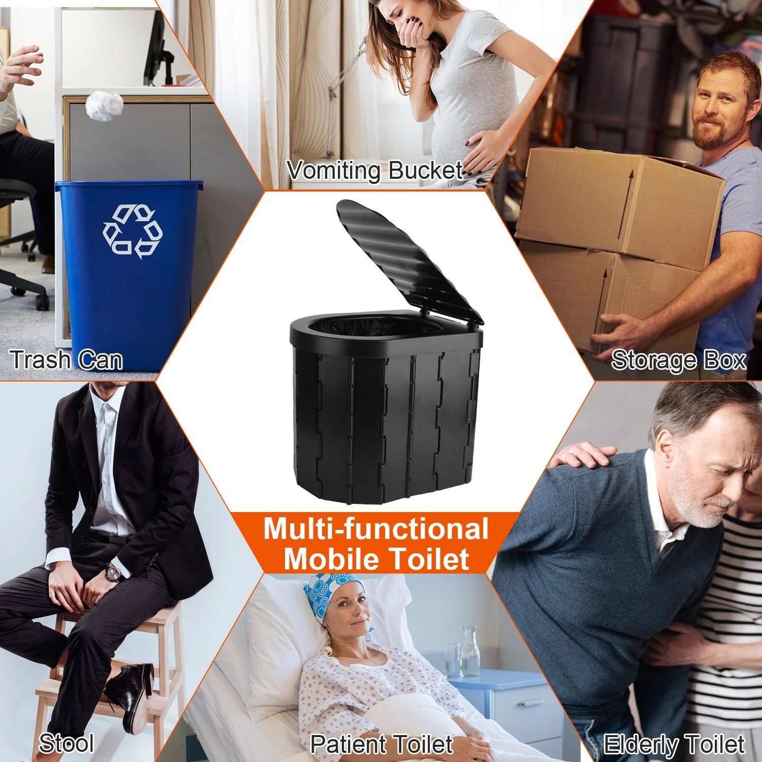 Portable Camping Toilet for Adults - Folding Privacy Toilet with Lid & Carry Bag, Includes 1 Roll Garbage Bags view 3