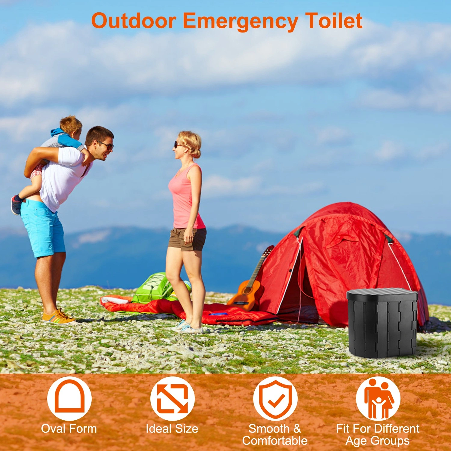 Portable Camping Toilet for Adults - Folding Privacy Toilet with Lid & Carry Bag, Includes 1 Roll Garbage Bags view 4