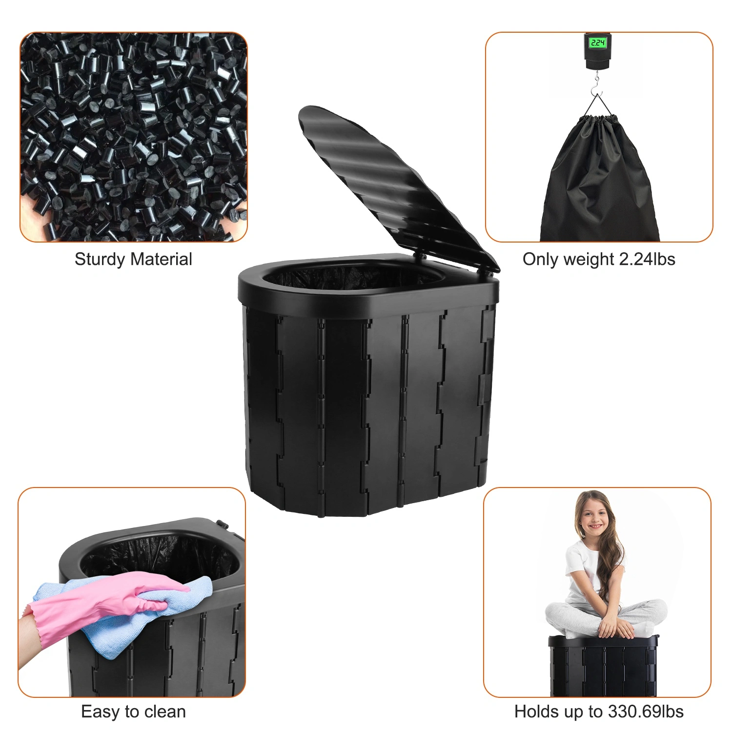 Portable Camping Toilet for Adults - Folding Privacy Toilet with Lid & Carry Bag, Includes 1 Roll Garbage Bags view 5