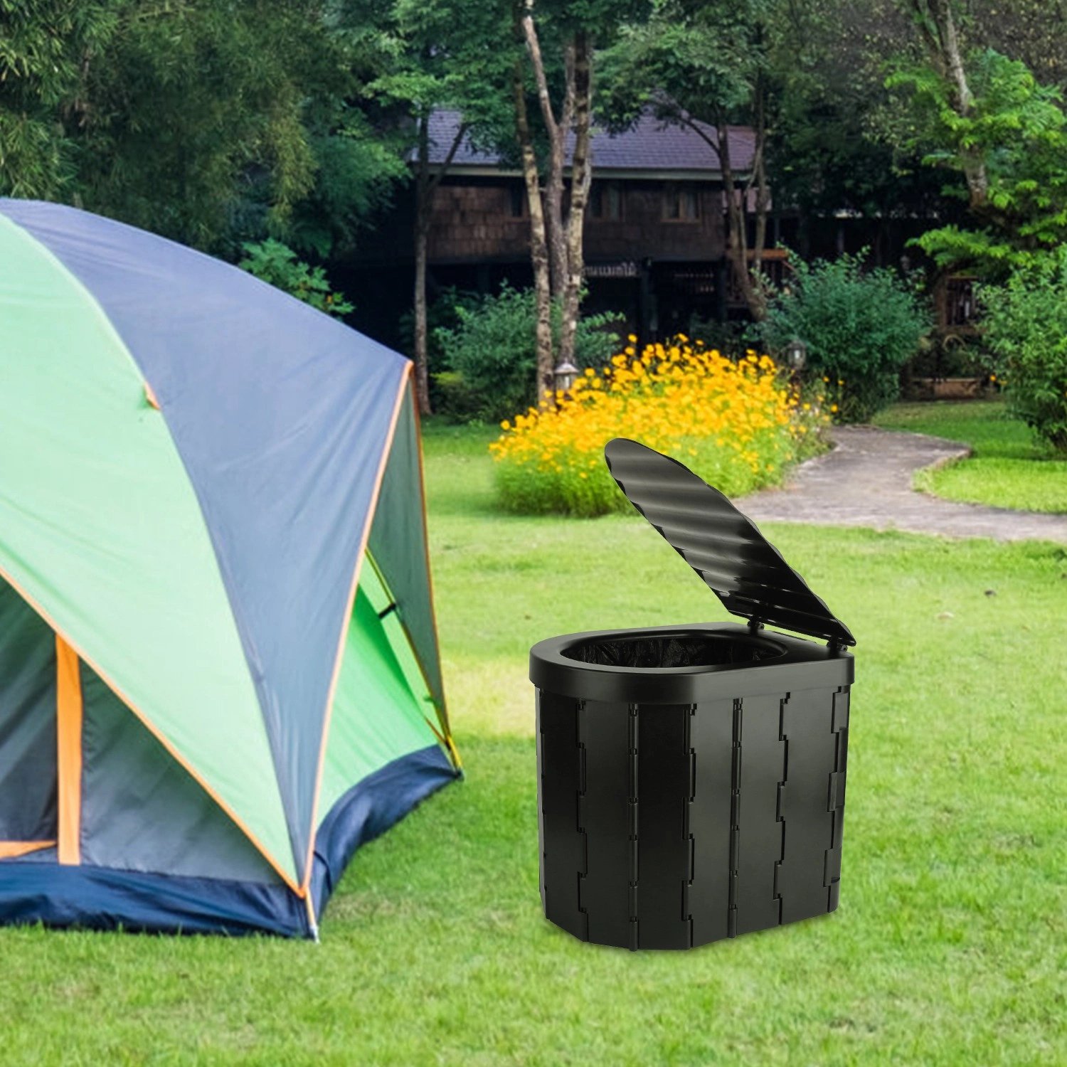 Portable Camping Toilet for Adults - Folding Privacy Toilet with Lid & Carry Bag, Includes 1 Roll Garbage Bags view 6