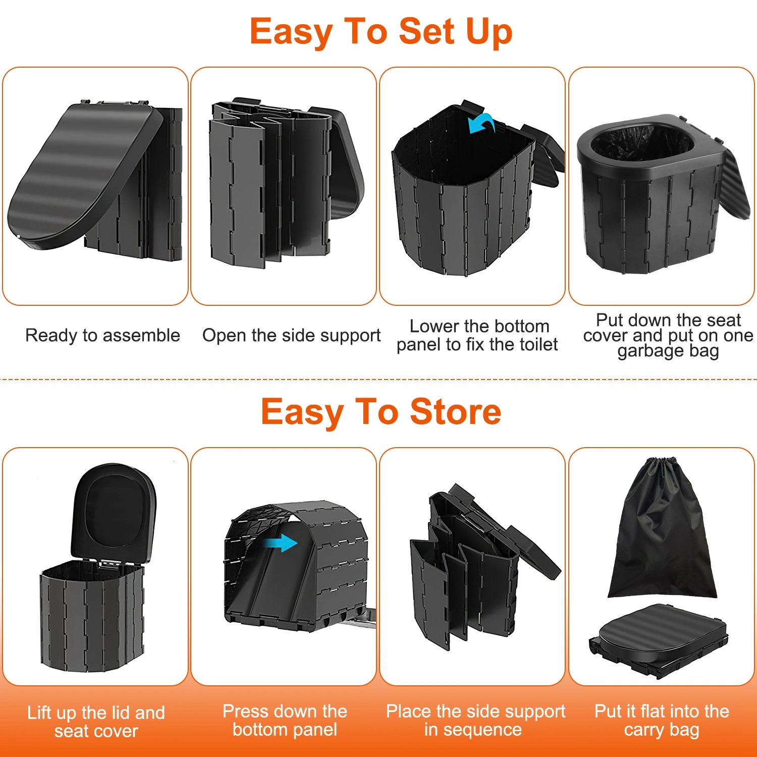 Portable Camping Toilet for Adults - Folding Privacy Toilet with Lid & Carry Bag, Includes 1 Roll Garbage Bags view 7