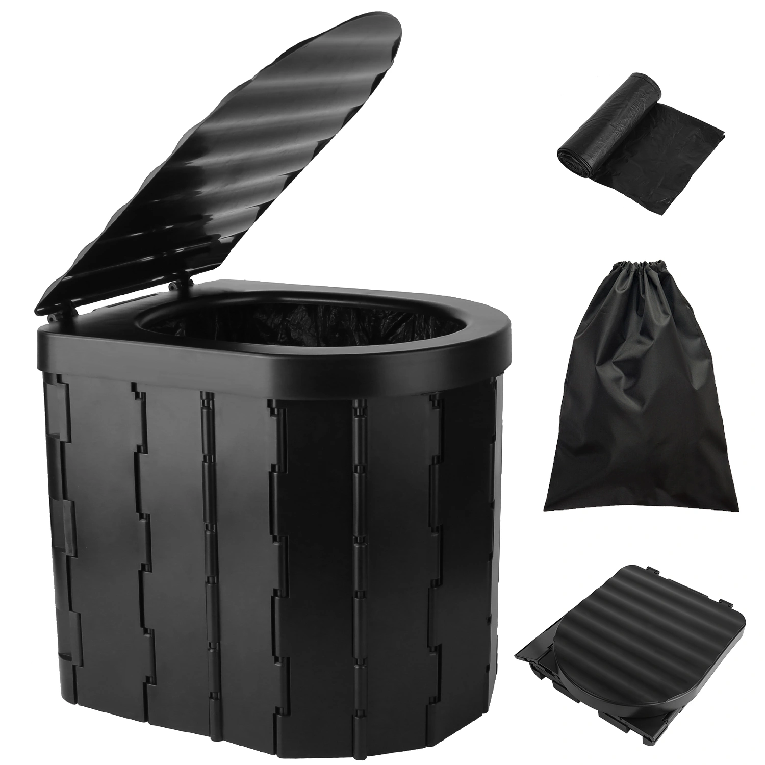 Portable Camping Toilet for Adults - Folding Privacy Toilet with Lid & Carry Bag, Includes 1 Roll Garbage Bags view 9