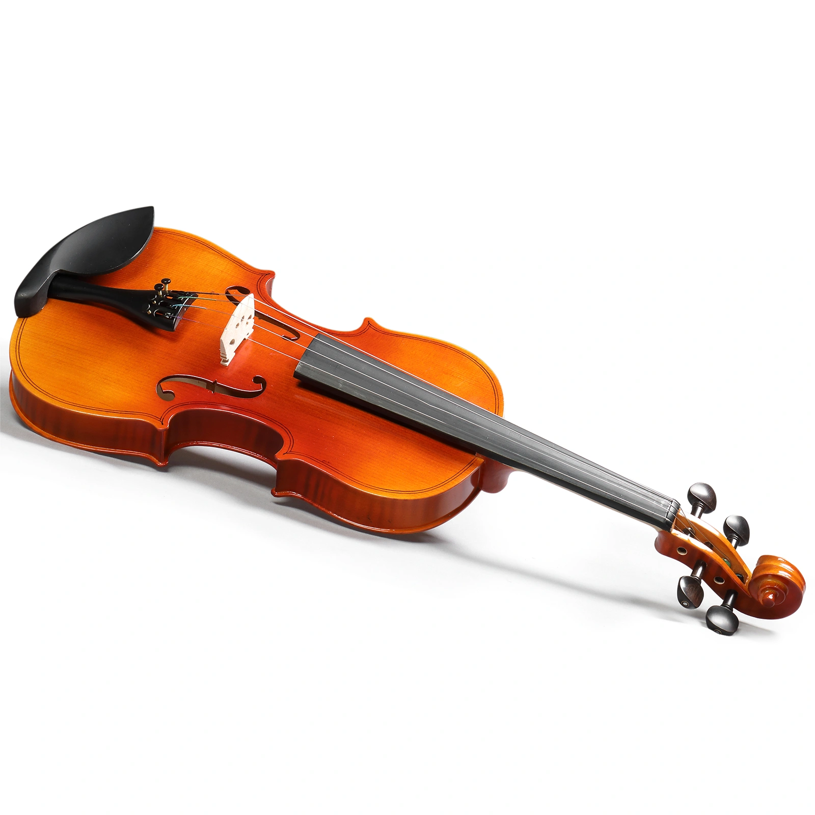 Brand new 4/4 acoustic matte tiger stripe violin set includes phonetic symbols sticker, tuner, string set, shoulder rest, rosin, bow, and premium gift box. view 11