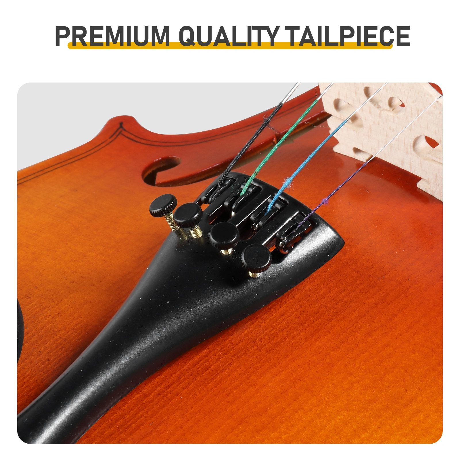 Brand new 4/4 acoustic matte tiger stripe violin set includes phonetic symbols sticker, tuner, string set, shoulder rest, rosin, bow, and premium gift box. view 7