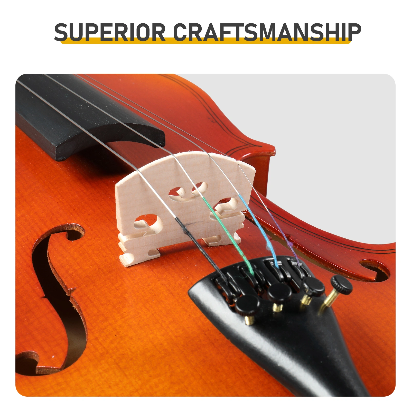 Brand new 4/4 acoustic matte tiger stripe violin set includes phonetic symbols sticker, tuner, string set, shoulder rest, rosin, bow, and premium gift box. view 8