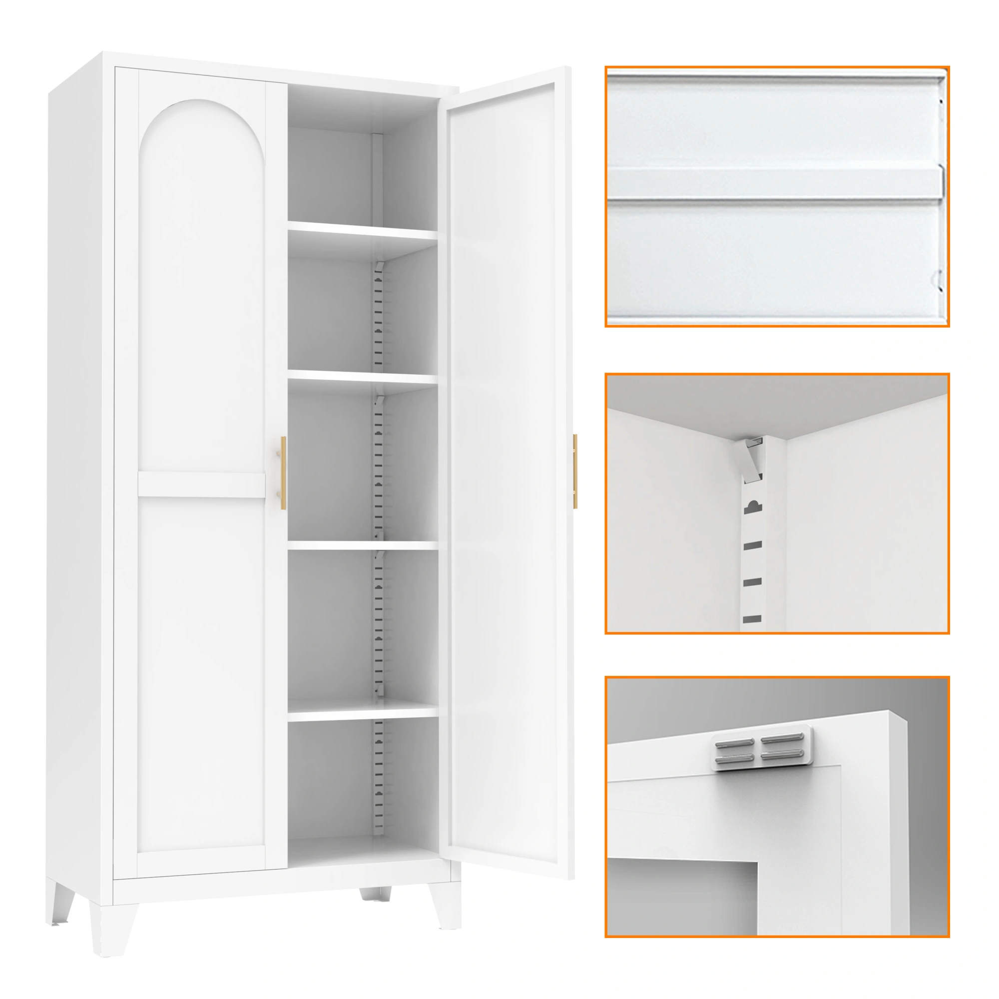 71'' 2 Shapely Doors Cabinet, Metal Storage Cabinet with Doors and Adjustable Shelves, for Bedroom, Living Room, Kitchen(White)-Does not support self pick up view 10