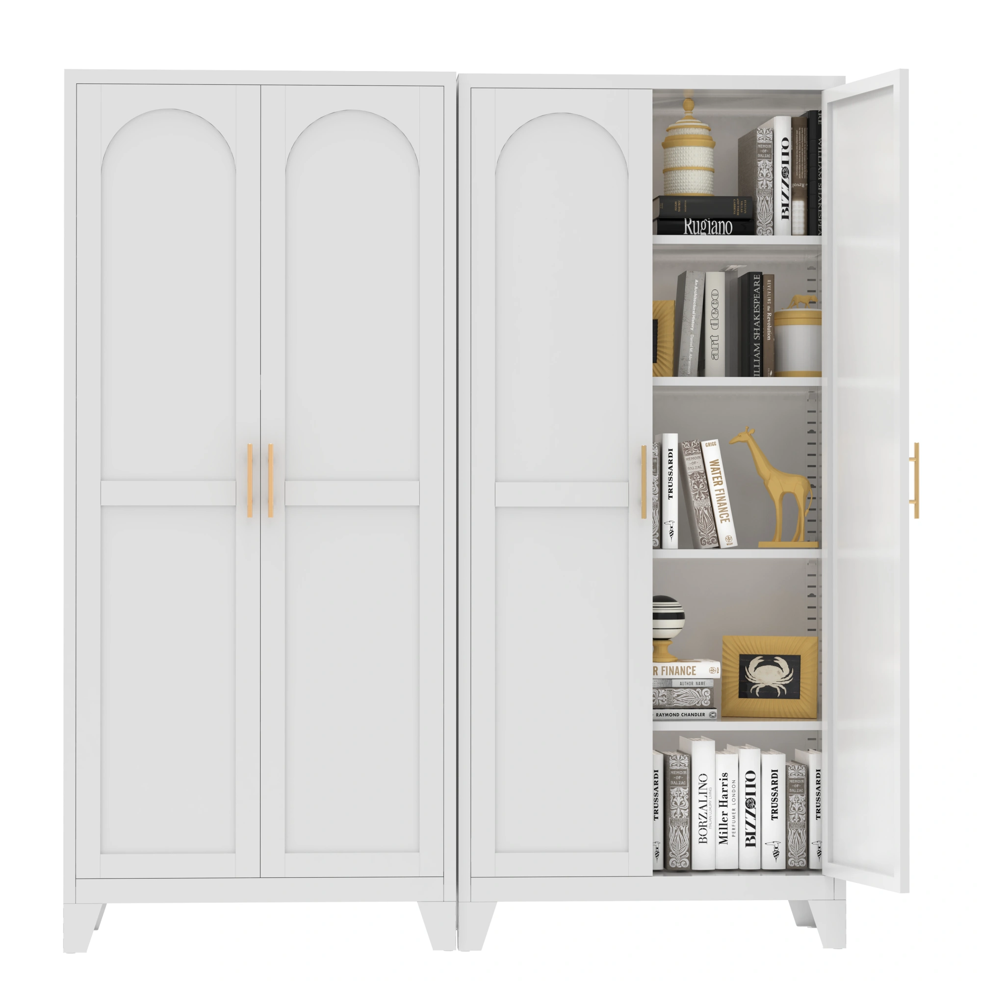 71'' 2 Shapely Doors Cabinet, Metal Storage Cabinet with Doors and Adjustable Shelves, for Bedroom, Living Room, Kitchen(White)-Does not support self pick up view 13