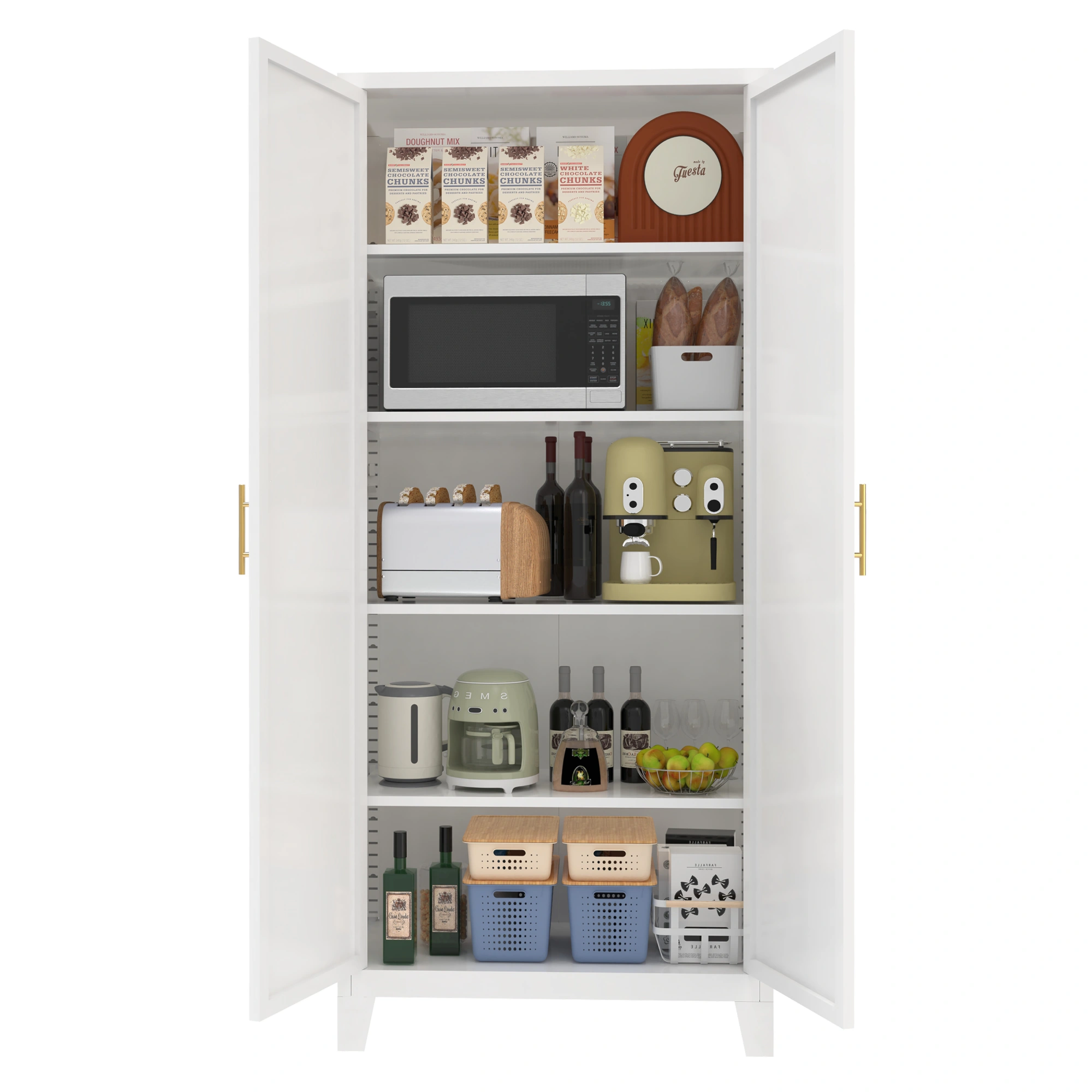 71'' 2 Shapely Doors Cabinet, Metal Storage Cabinet with Doors and Adjustable Shelves, for Bedroom, Living Room, Kitchen(White)-Does not support self pick up view 15