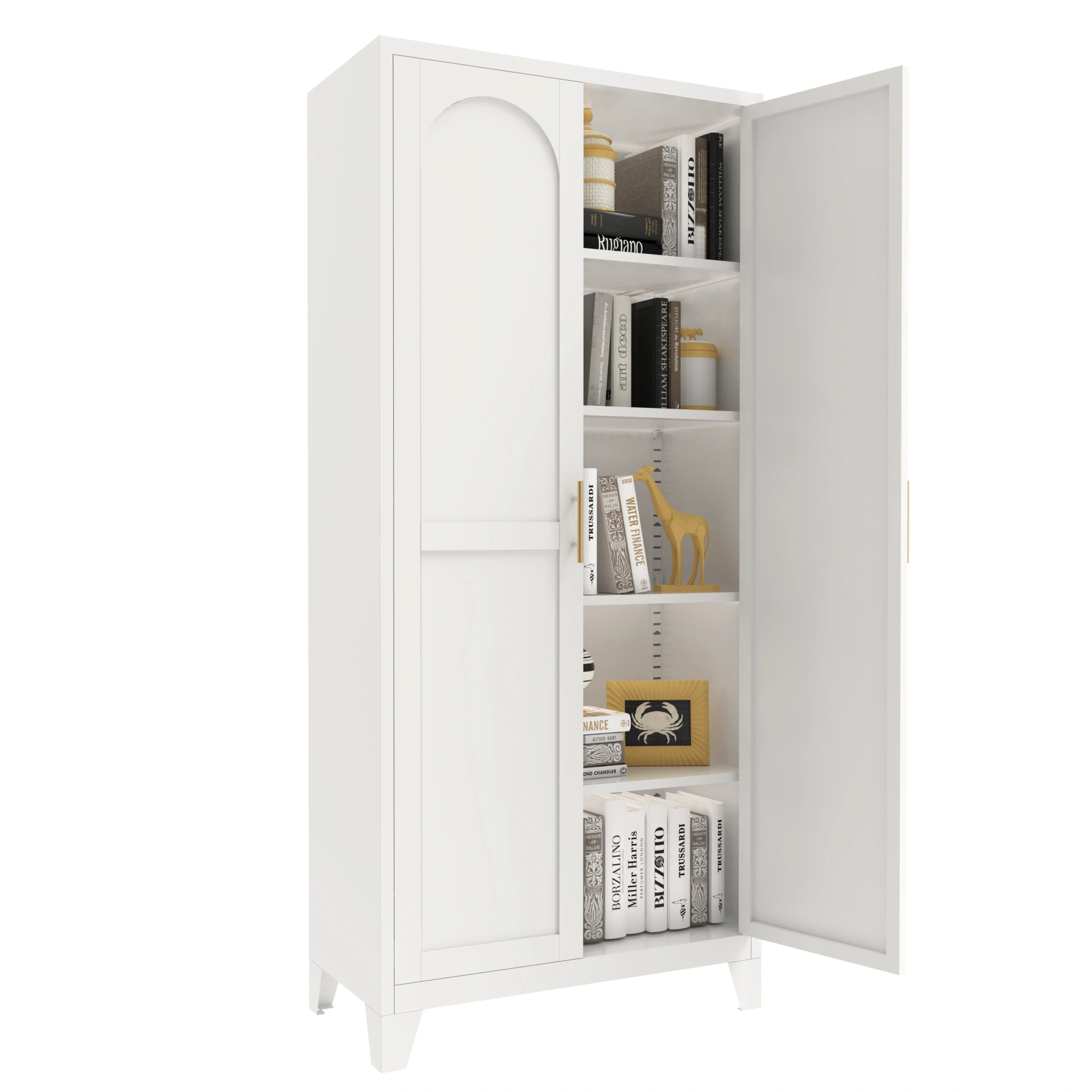 71'' 2 Shapely Doors Cabinet, Metal Storage Cabinet with Doors and Adjustable Shelves, for Bedroom, Living Room, Kitchen(White)-Does not support self pick up view 16