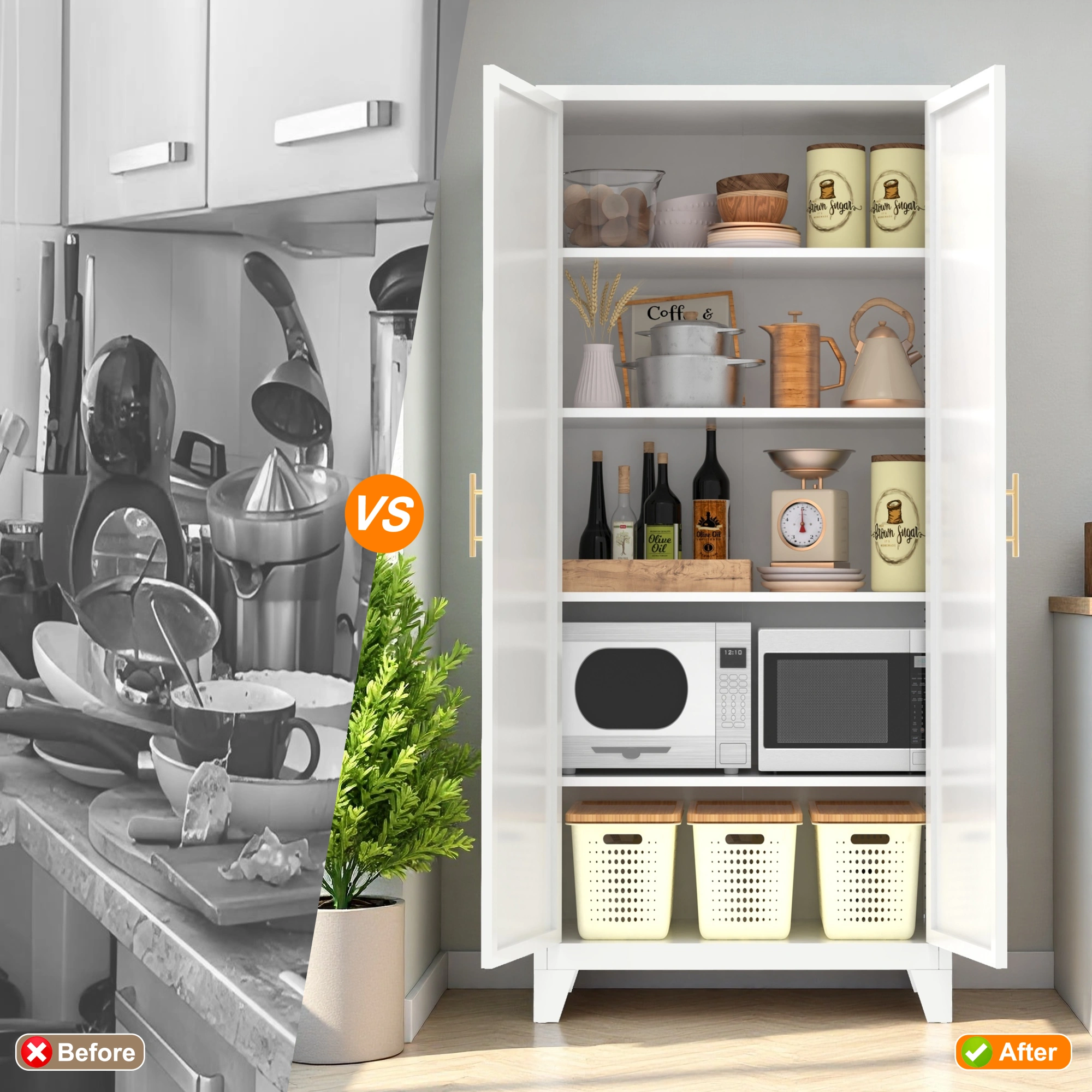71'' 2 Shapely Doors Cabinet, Metal Storage Cabinet with Doors and Adjustable Shelves, for Bedroom, Living Room, Kitchen(White)-Does not support self pick up view 22