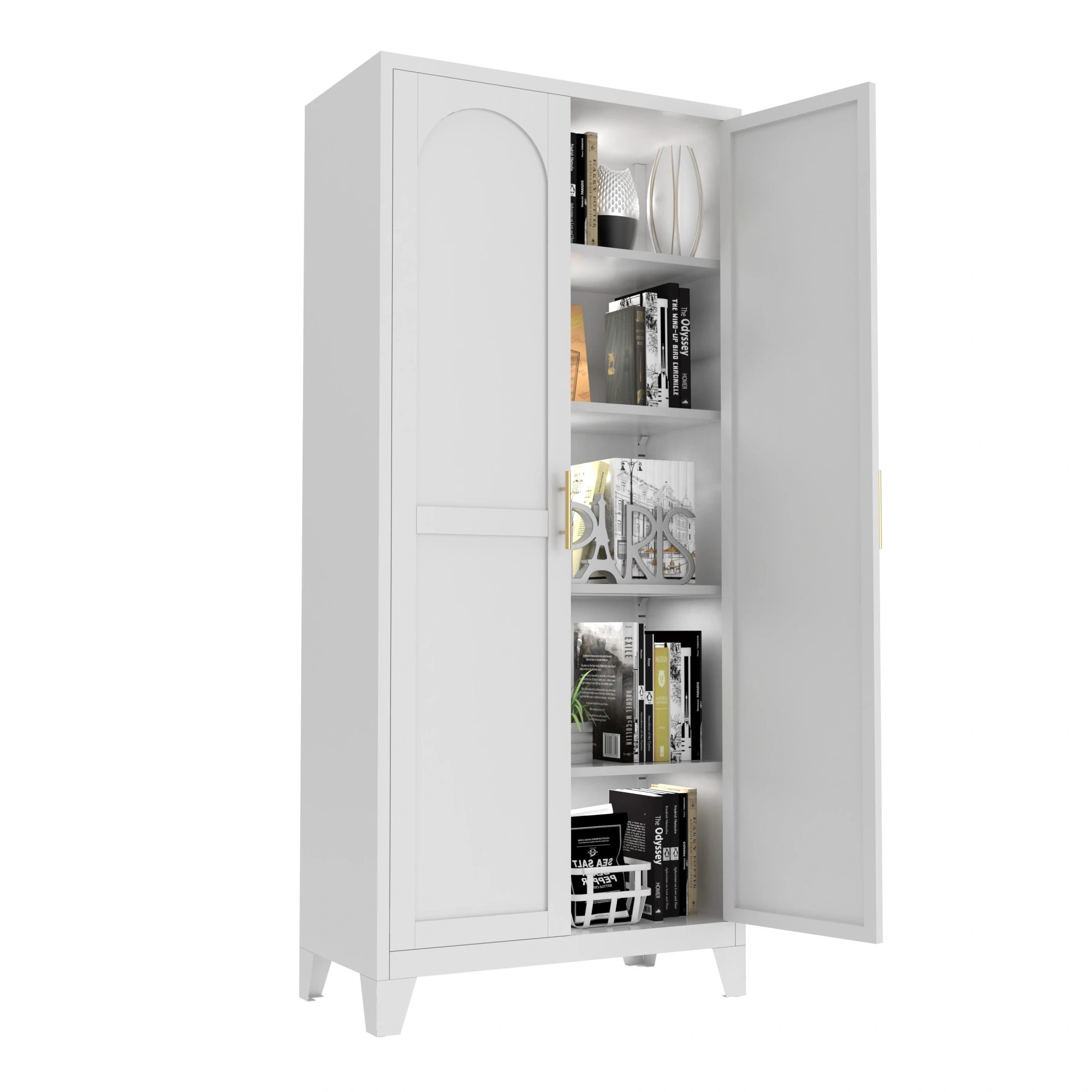 71'' 2 Shapely Doors Cabinet, Metal Storage Cabinet with Doors and Adjustable Shelves, for Bedroom, Living Room, Kitchen(White)-Does not support self pick up view 7