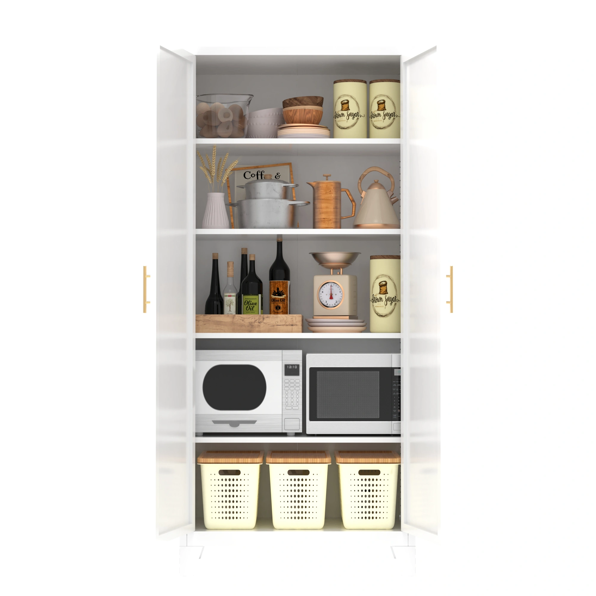 71'' 2 Shapely Doors Cabinet, Metal Storage Cabinet with Doors and Adjustable Shelves, for Bedroom, Living Room, Kitchen(White)-Does not support self pick up view 9