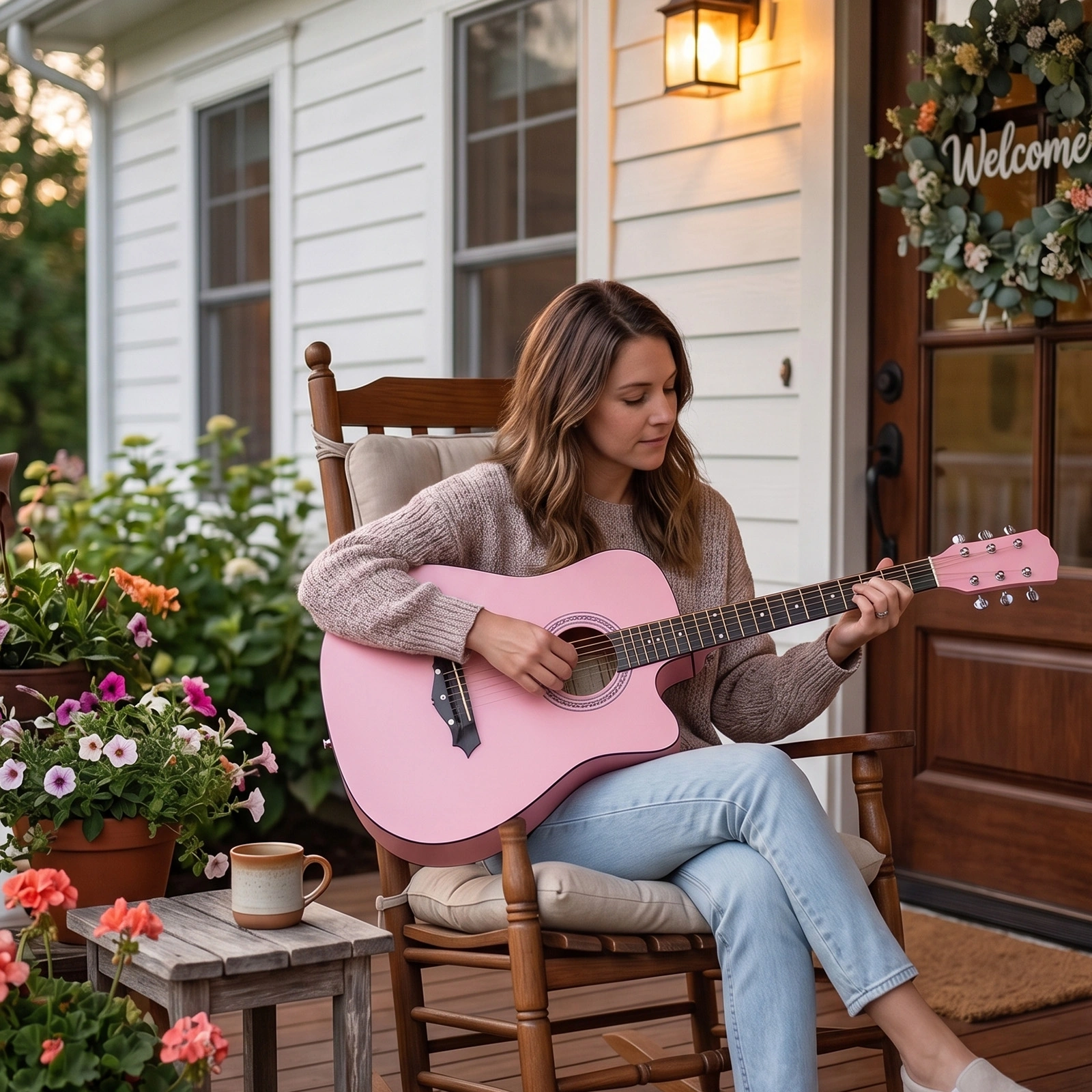 Matte Pink 38-inch Acoustic Guitar with Picks, Strings, Capo, Case, Tuner, and Strap view 11