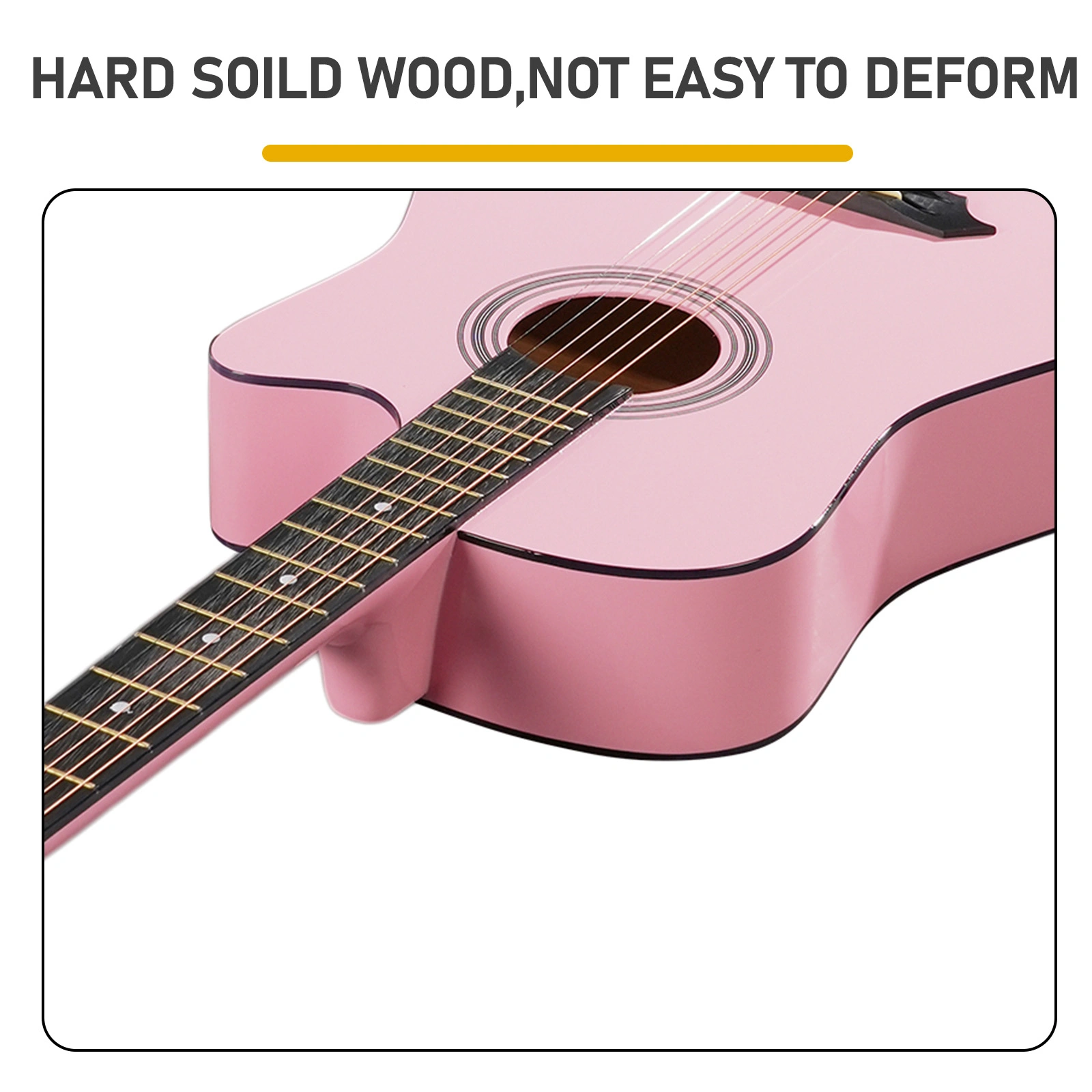 Matte Pink 38-inch Acoustic Guitar with Picks, Strings, Capo, Case, Tuner, and Strap view 6