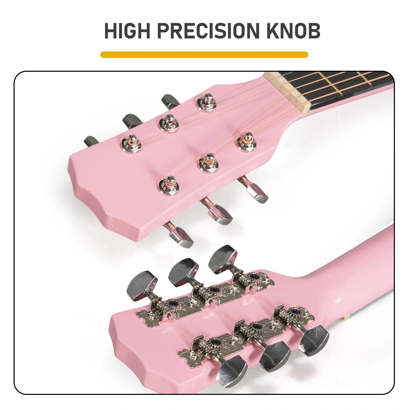 Matte Pink 38-inch Acoustic Guitar with Picks, Strings, Capo, Case, Tuner, and Strap view 7