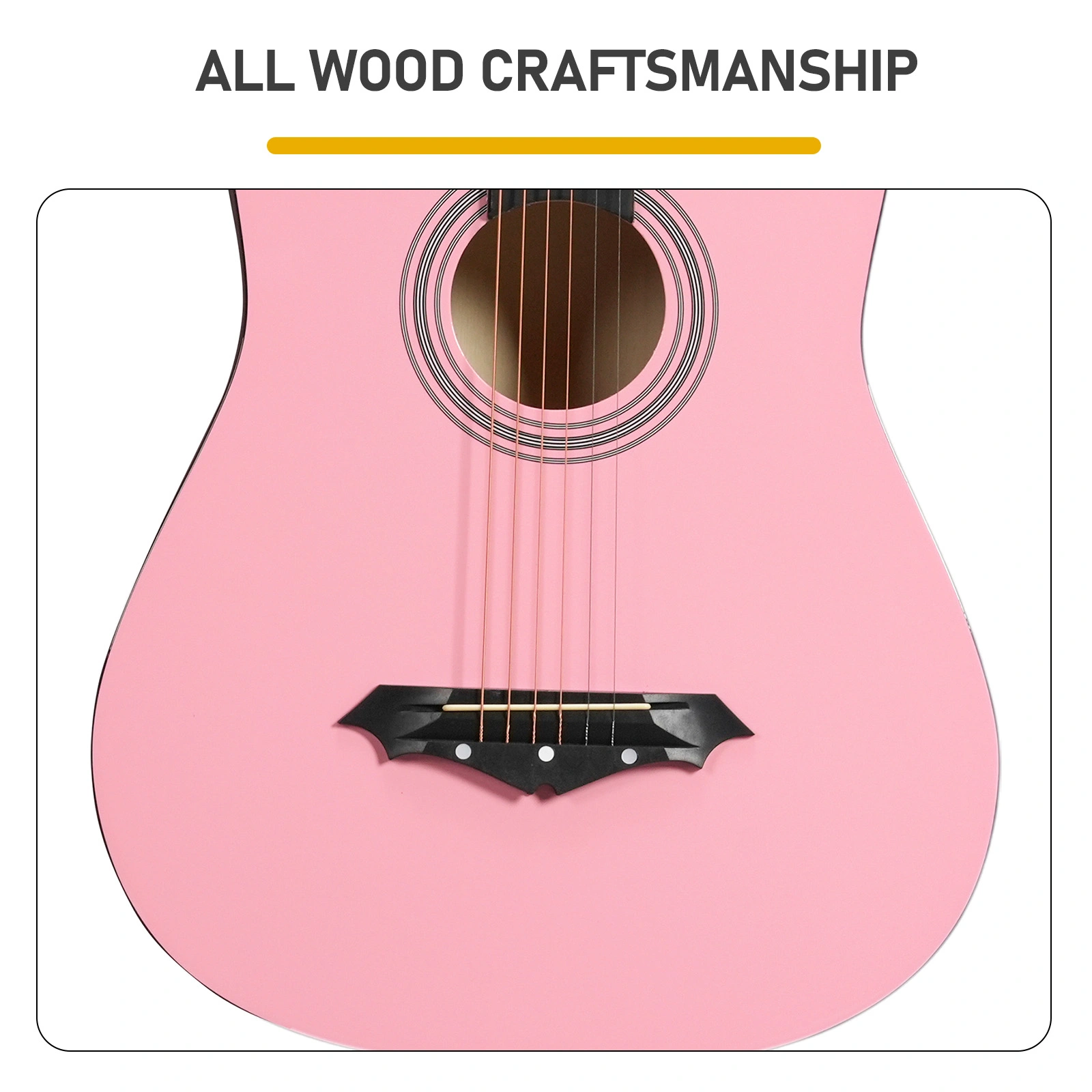 Matte Pink 38-inch Acoustic Guitar with Picks, Strings, Capo, Case, Tuner, and Strap view 8