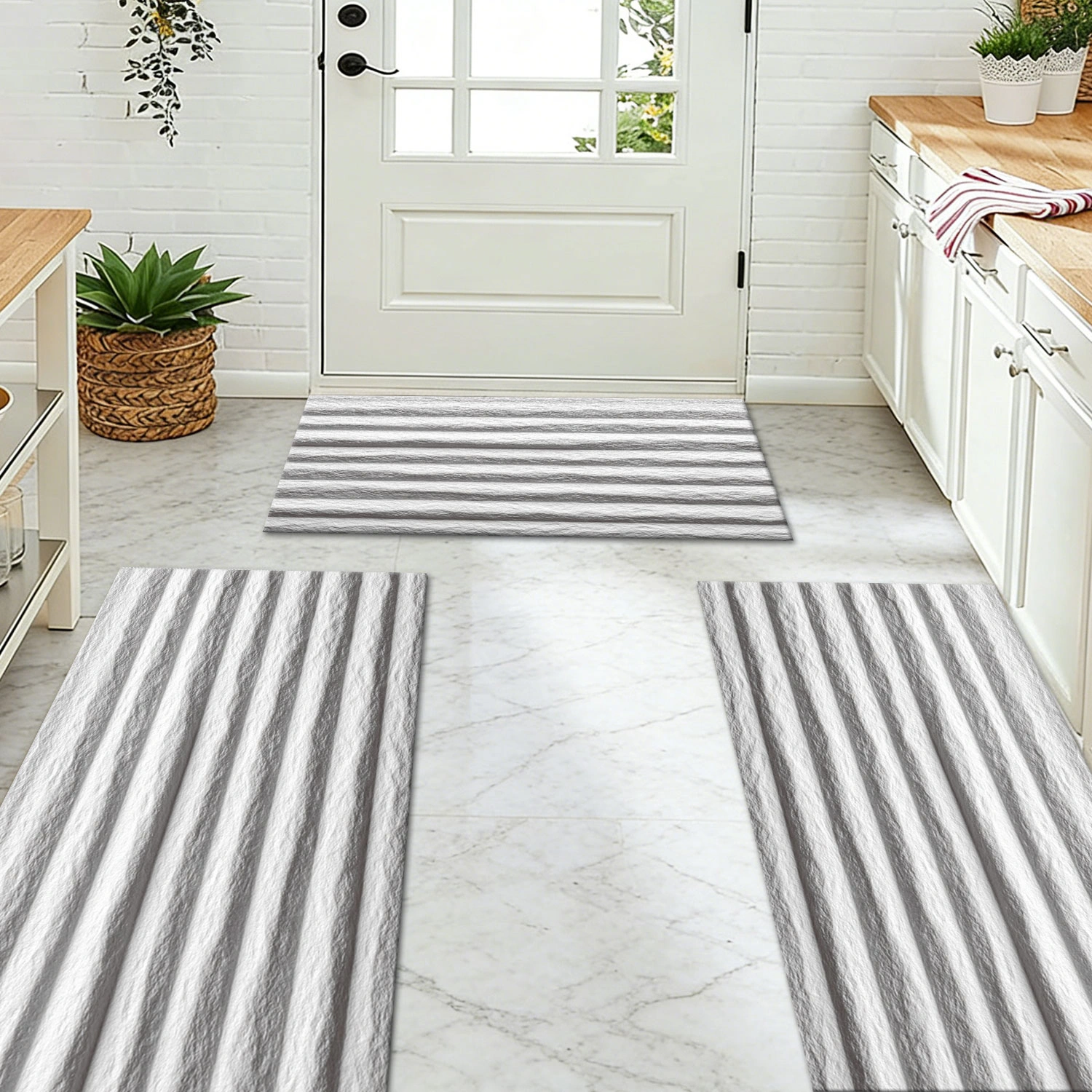 Three-piece kitchen rug set, non-slip and washable, abstract pattern kitchen hallway rug, soft and comfortable, suitable for sinks, floors, entrances, hallways and bathrooms. view 9