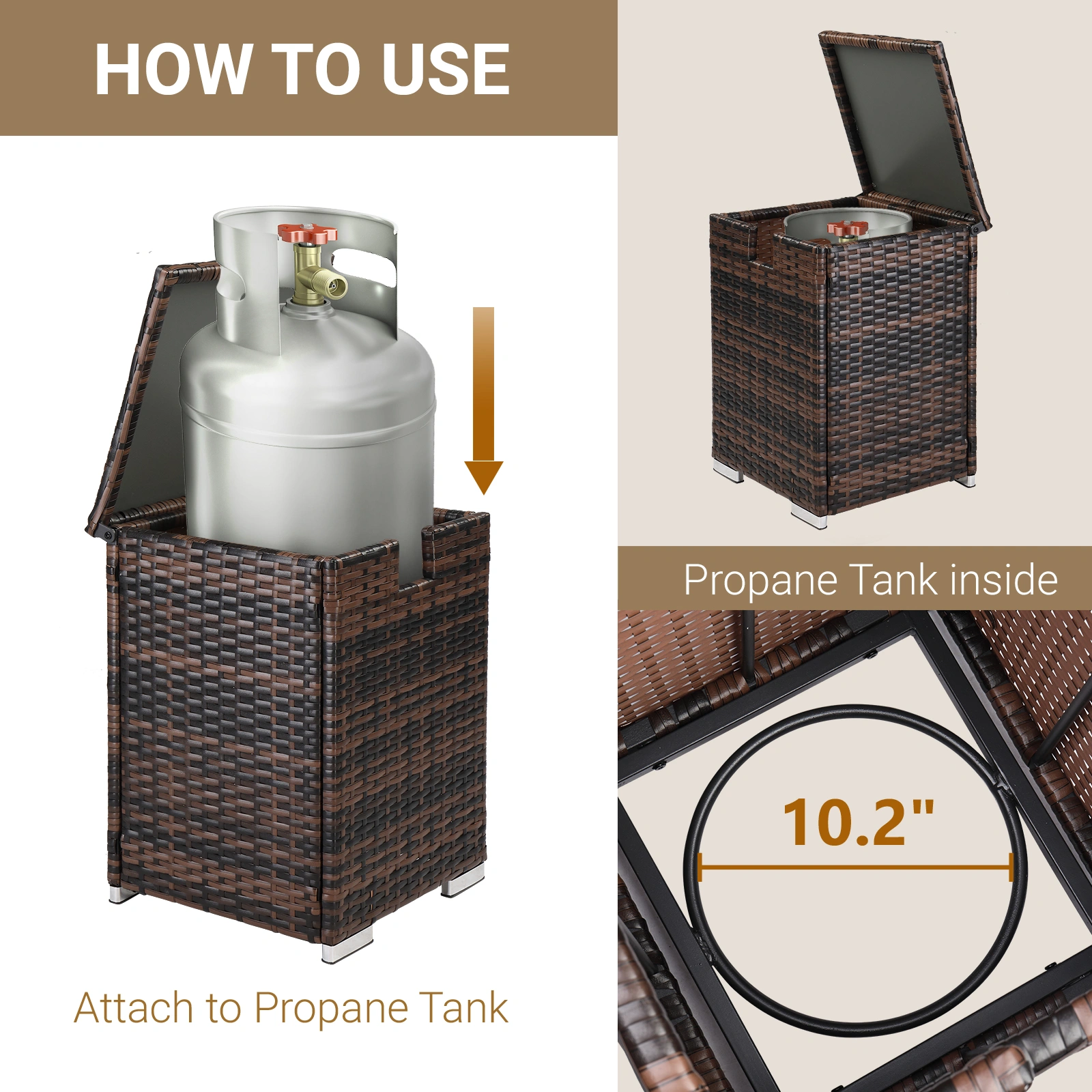 40*40*57cm Iron Frame Gas Bottle Storage Rattan Side Table Brown Gradient view 11