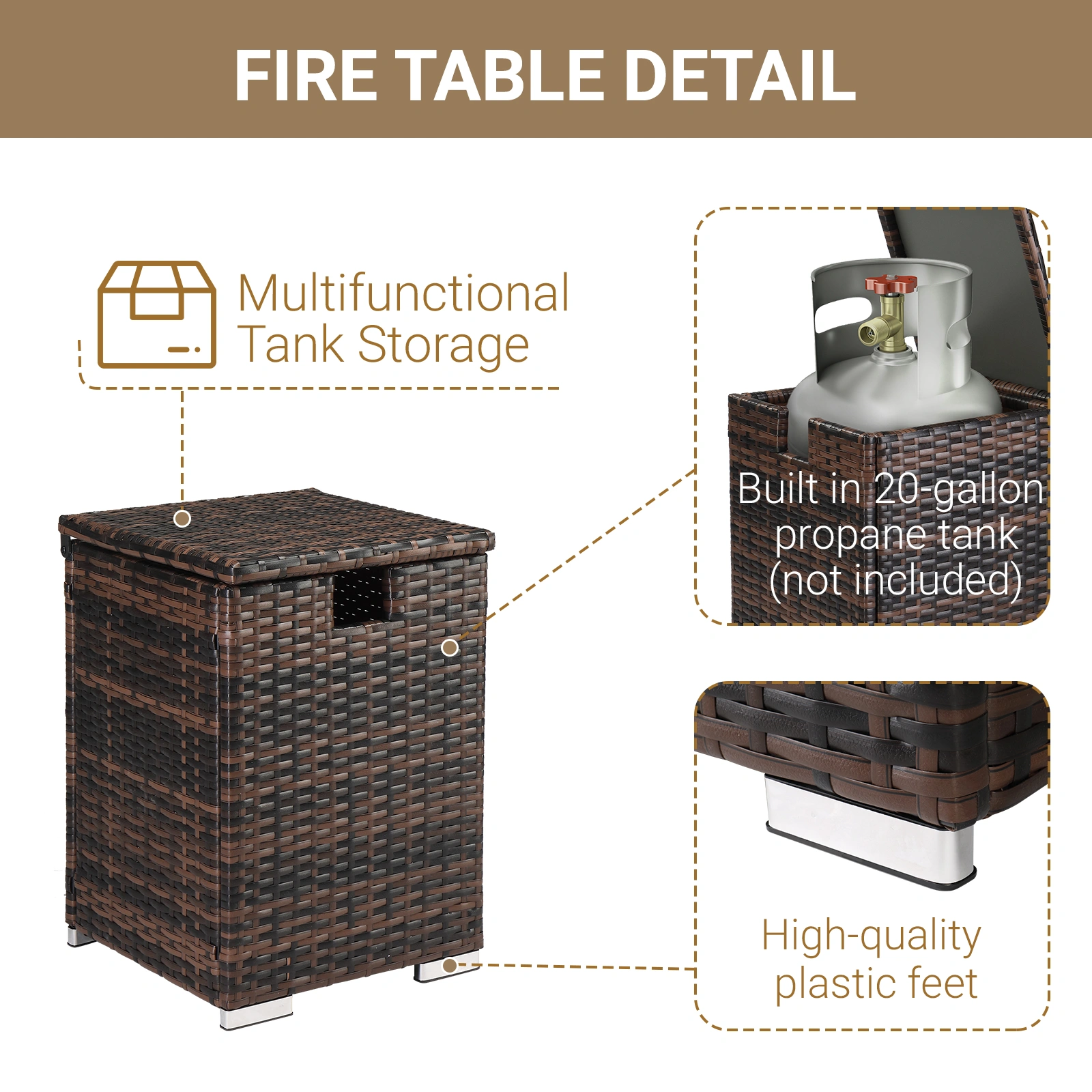 40*40*57cm Iron Frame Gas Bottle Storage Rattan Side Table Brown Gradient view 12