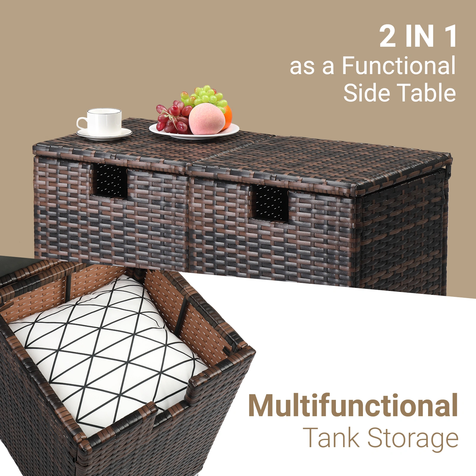 40*40*57cm Iron Frame Gas Bottle Storage Rattan Side Table Brown Gradient view 13