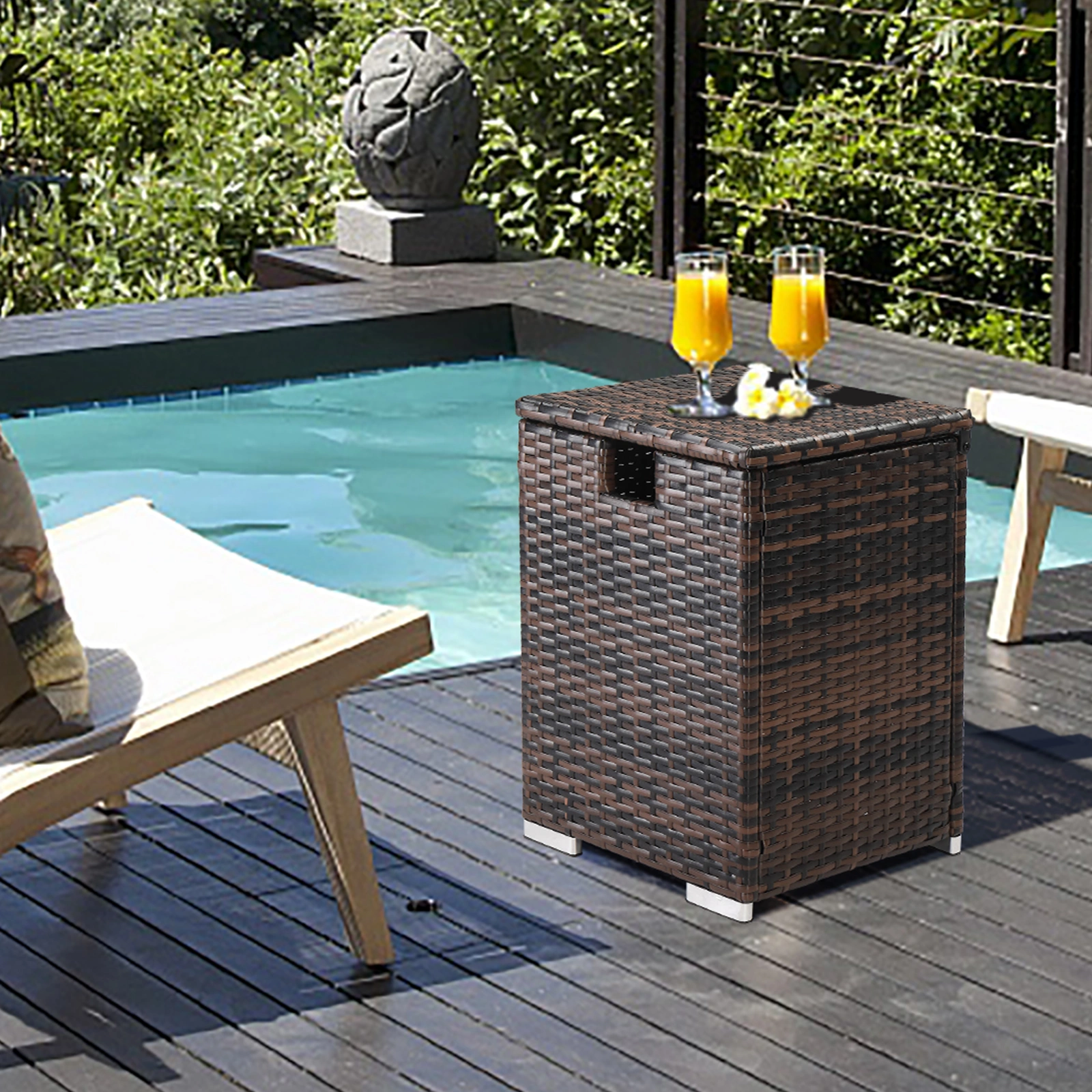 40*40*57cm Iron Frame Gas Bottle Storage Rattan Side Table Brown Gradient view 5