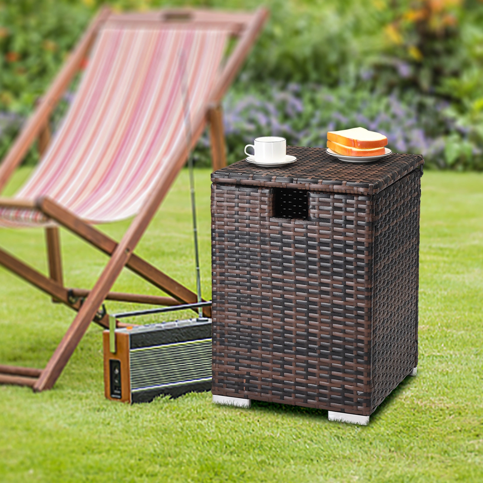 40*40*57cm Iron Frame Gas Bottle Storage Rattan Side Table Brown Gradient view 7