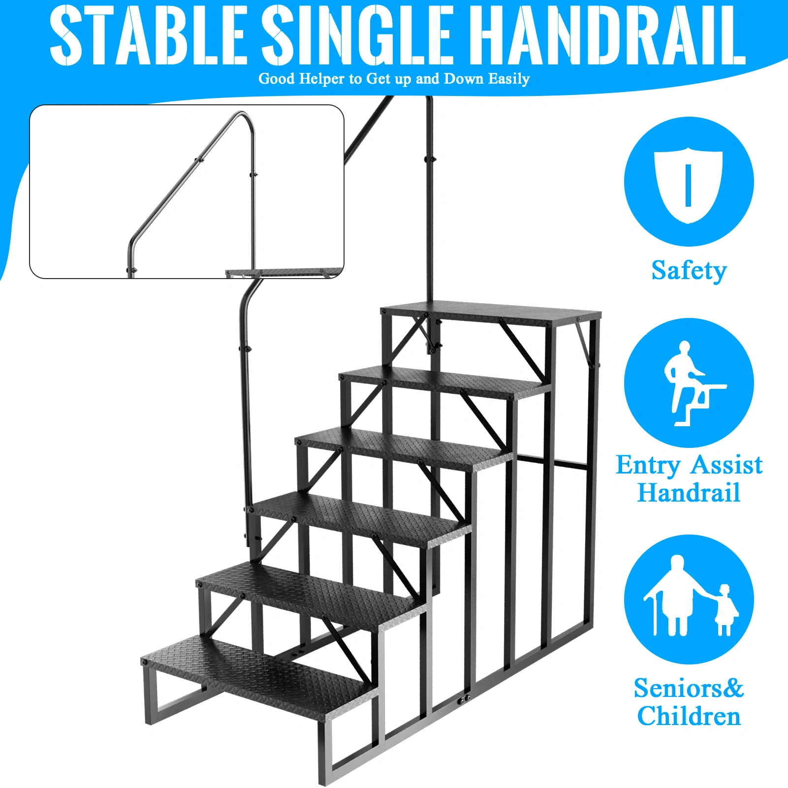 RV Stairs 6-Step Ladder, Anti-Slip Hot Tub Steps with Handrail, 660 lbs Capacity, for 5th Wheel RV & Mobile Home view 4