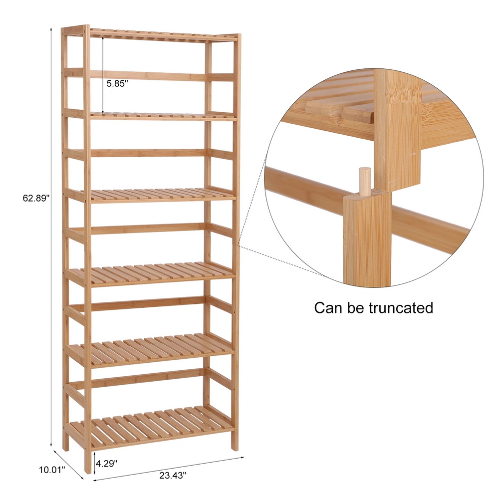 100% Bamboo Bookshelf, Multi - Functional Adjustable 6-Layer Shelf, Can Be Used In Living Room, Study, Bedroom, Etc., 60 * 26 * 161cm Natural view 2