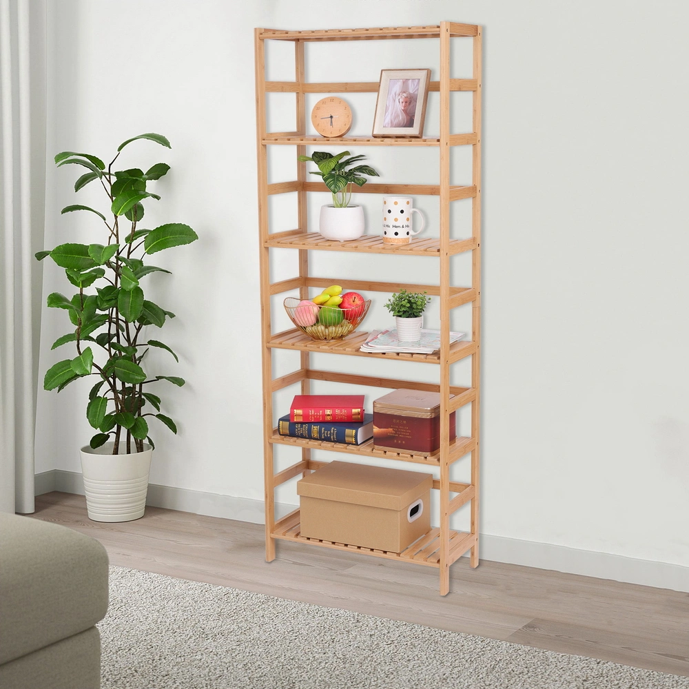 100% Bamboo Bookshelf, Multi - Functional Adjustable 6-Layer Shelf, Can Be Used In Living Room, Study, Bedroom, Etc., 60 * 26 * 161cm Natural view 3