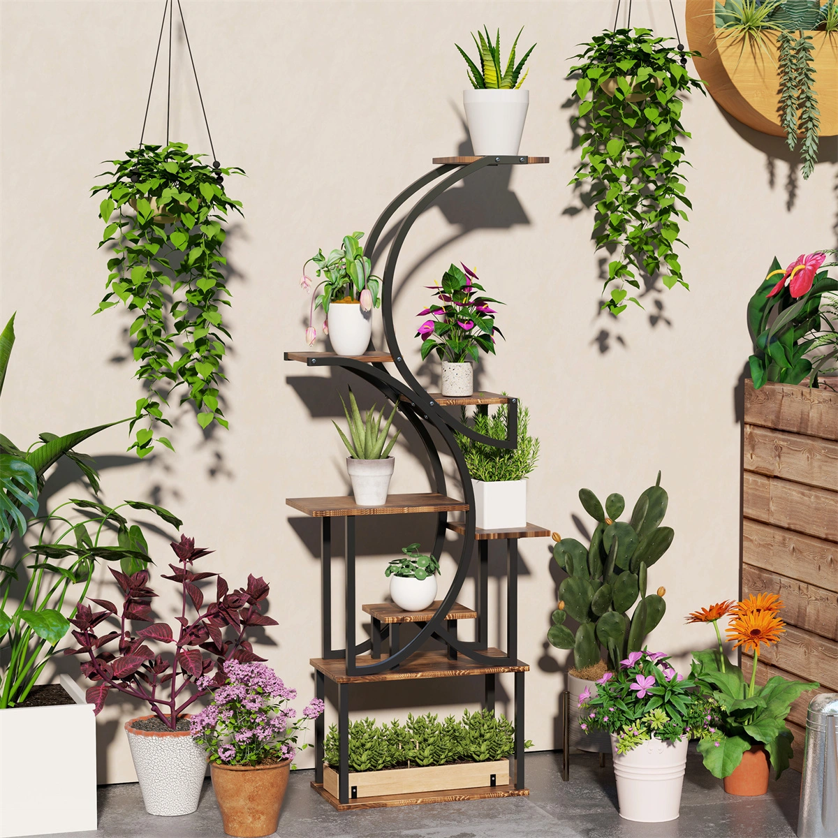 Flower Stand Plant Stand Indoor Outdoor Metal Garden Pot Rack Decorative Display Holder for Home Patio Balcony Yard