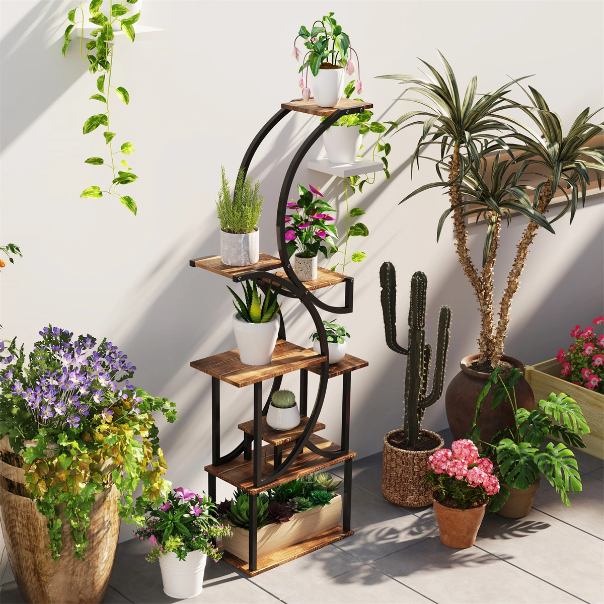Flower Stand Plant Stand Indoor Outdoor Metal Garden Pot Rack Decorative Display Holder for Home Patio Balcony Yard view 3