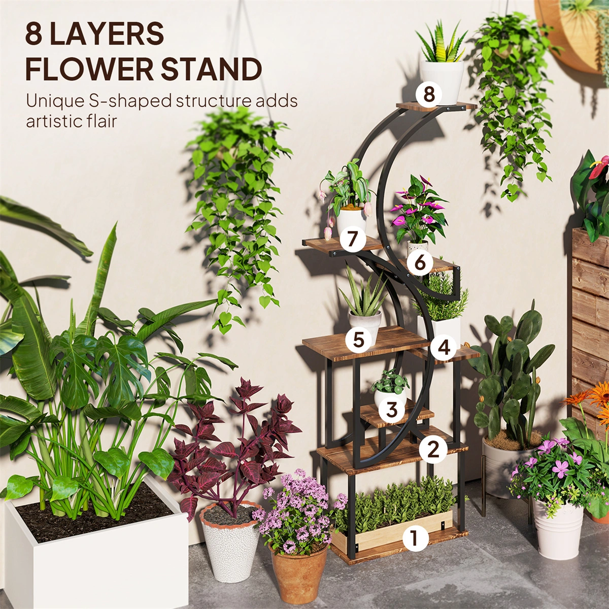 Flower Stand Plant Stand Indoor Outdoor Metal Garden Pot Rack Decorative Display Holder for Home Patio Balcony Yard view 6
