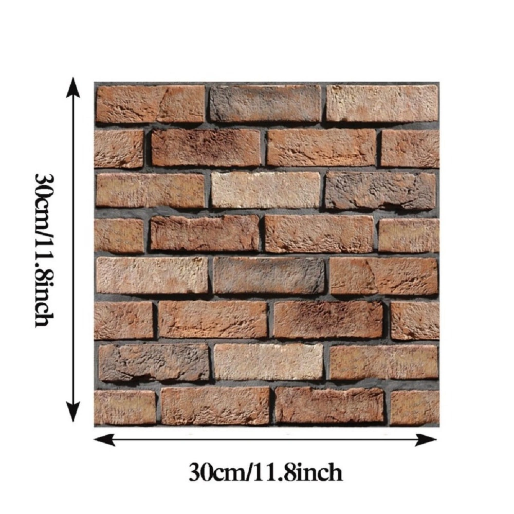 10 pcs 3D Wall Brick Self Adhesive Removable Wallpaper 11.8 x 11.8 Inch Wallpaper Brick Breakaway Wall Decals Vintage Faux Brick Wallpaper Brown for Fireplace Kitchen Backsplash view 2