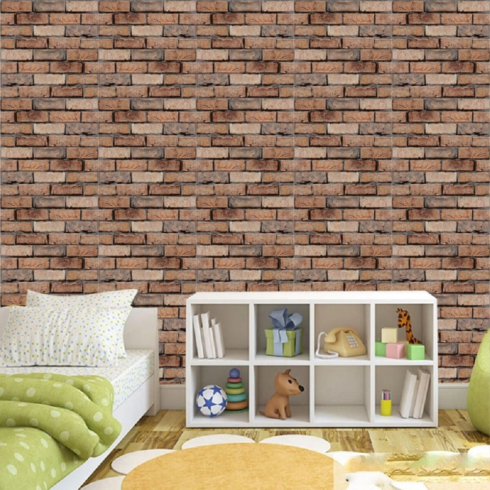 10 pcs 3D Wall Brick Self Adhesive Removable Wallpaper 11.8 x 11.8 Inch Wallpaper Brick Breakaway Wall Decals Vintage Faux Brick Wallpaper Brown for Fireplace Kitchen Backsplash view 7