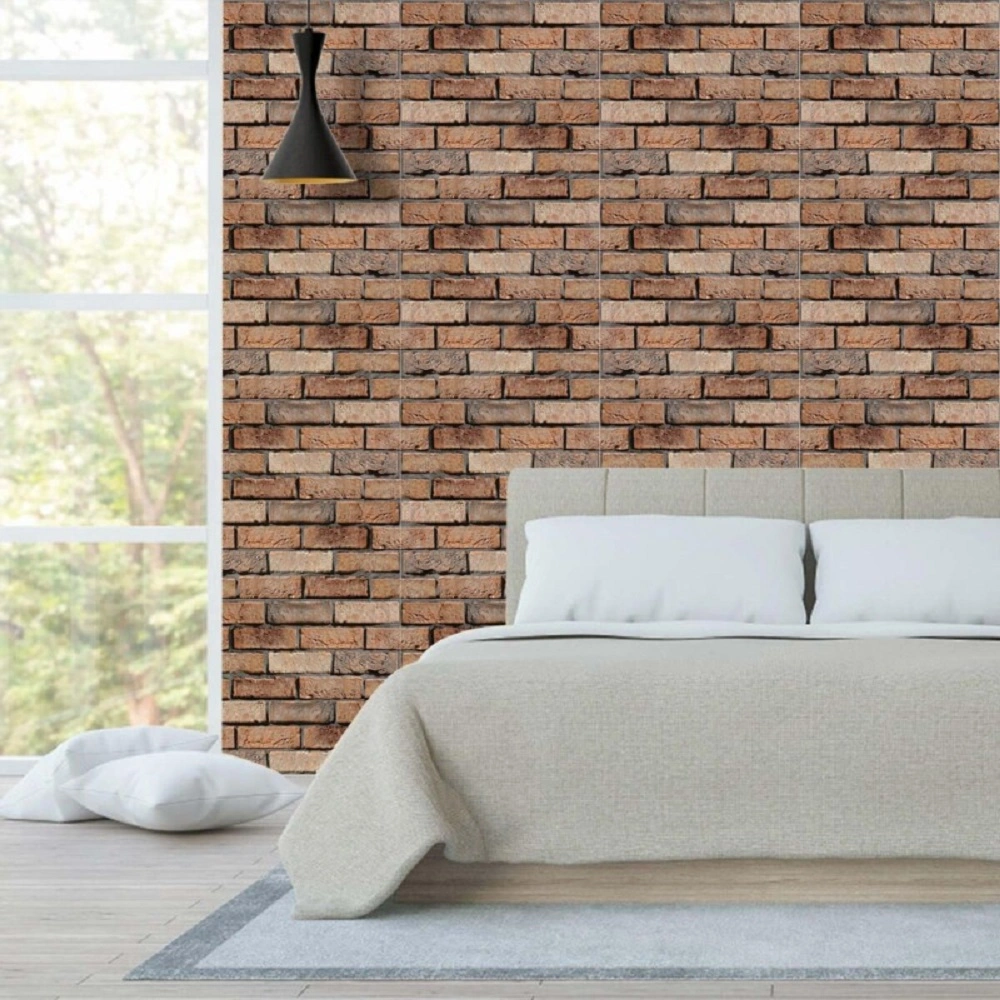 10 pcs 3D Wall Brick Self Adhesive Removable Wallpaper 11.8 x 11.8 Inch Wallpaper Brick Breakaway Wall Decals Vintage Faux Brick Wallpaper Brown for Fireplace Kitchen Backsplash view 8