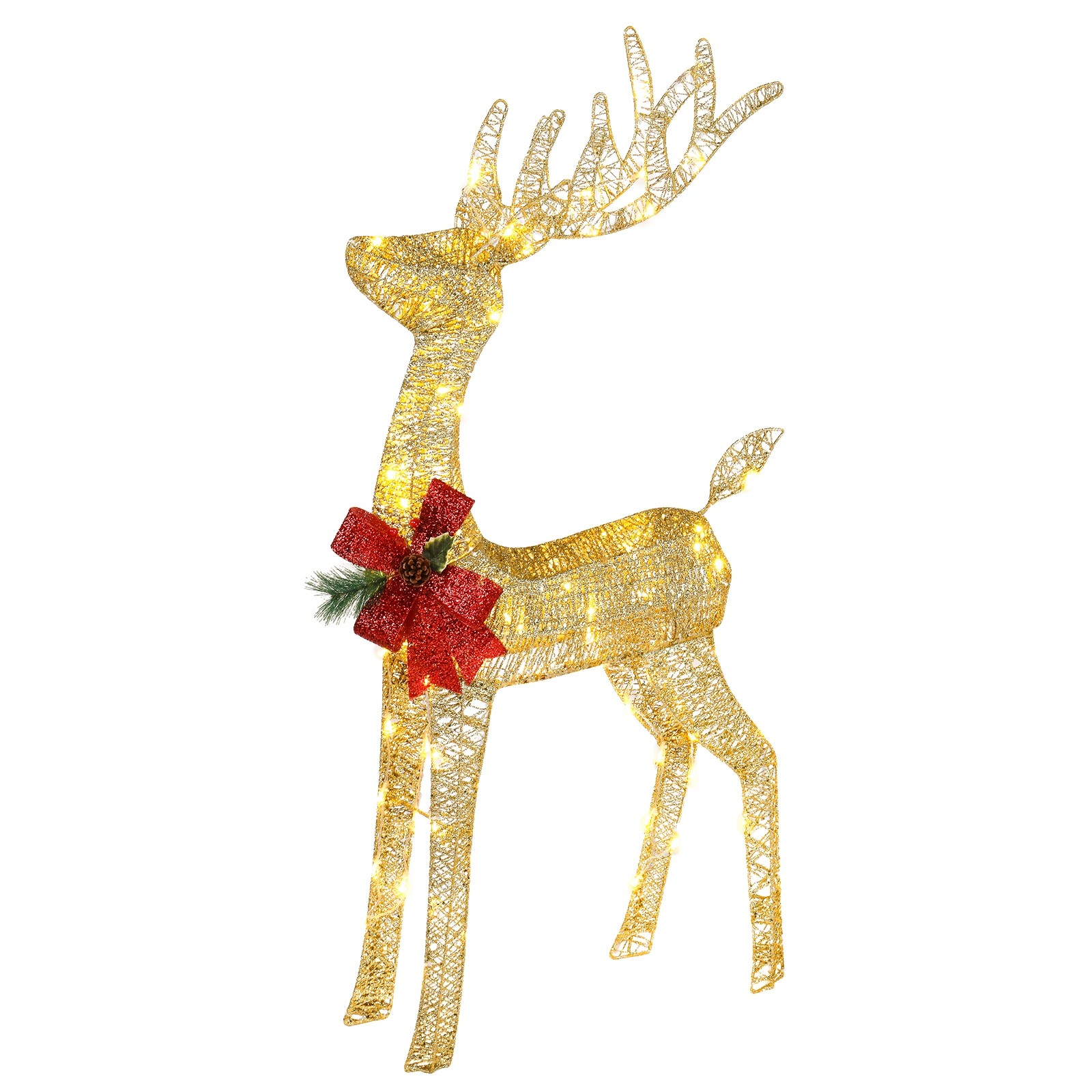 4FT Lighted Reindeer and Sleigh Outdoor Decor, Weatherproof Pre-Lit Christmas Reindeer with 180 LED Lights, Stakes & Zip Ties