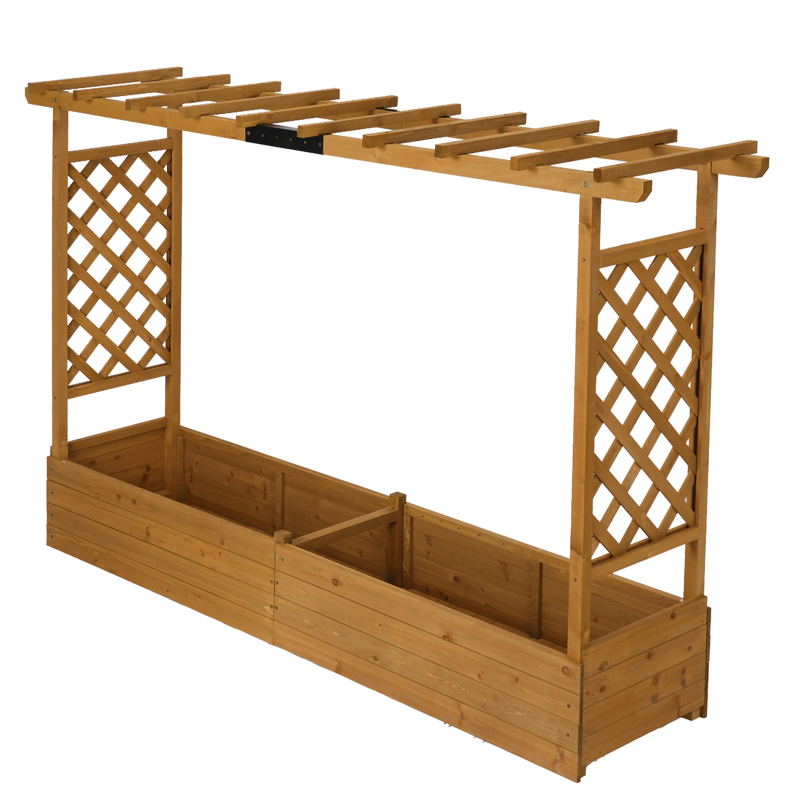 Raised Garden Bed with Trellis, Hanging Roof, Planter Box, Drainage Holes, Vertical Plant Container for Vine Climbing Plant Flower, Standing Wood Planter for Garden Patio Yard, Teak