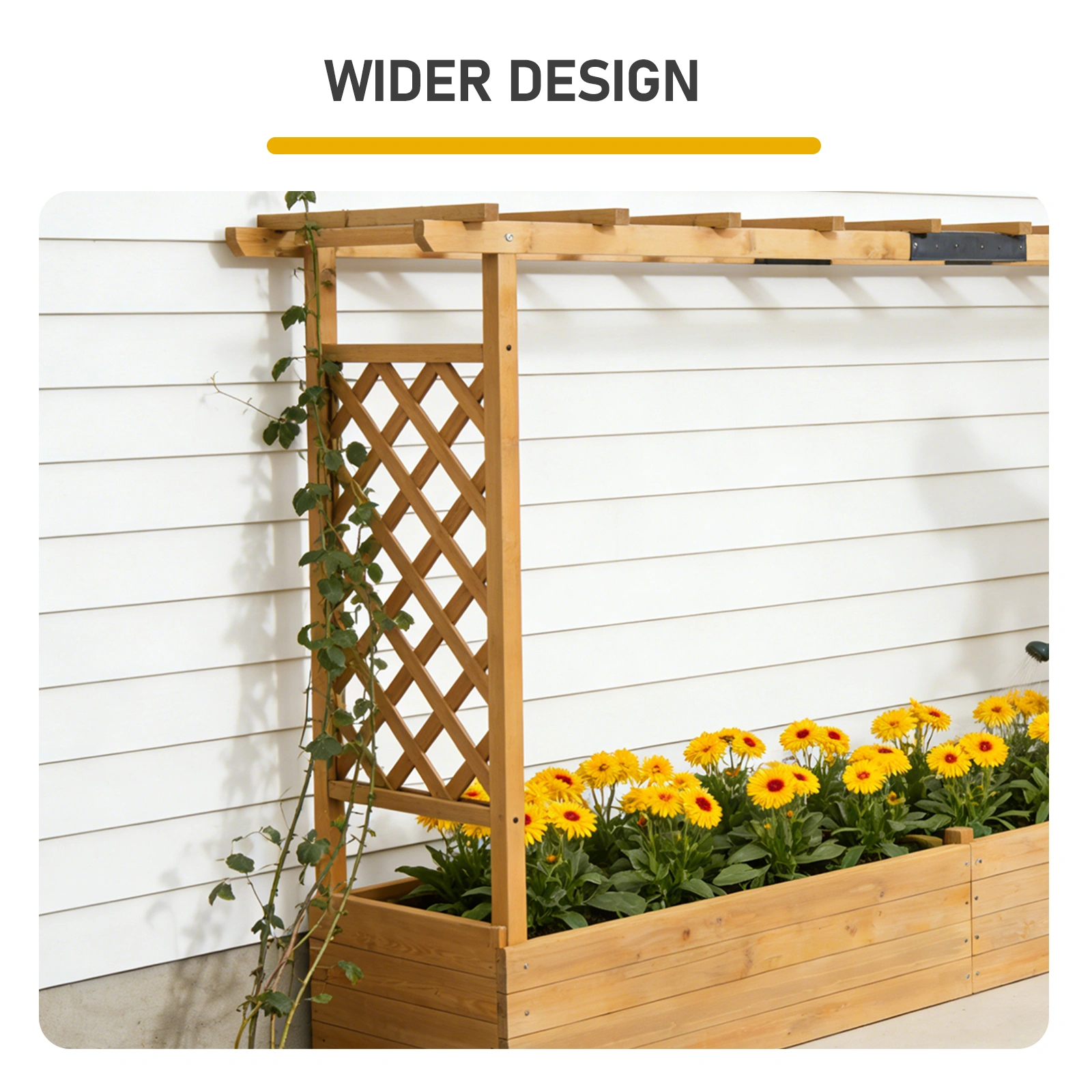 Raised Garden Bed with Trellis, Hanging Roof, Planter Box, Drainage Holes, Vertical Plant Container for Vine Climbing Plant Flower, Standing Wood Planter for Garden Patio Yard, Teak view 9