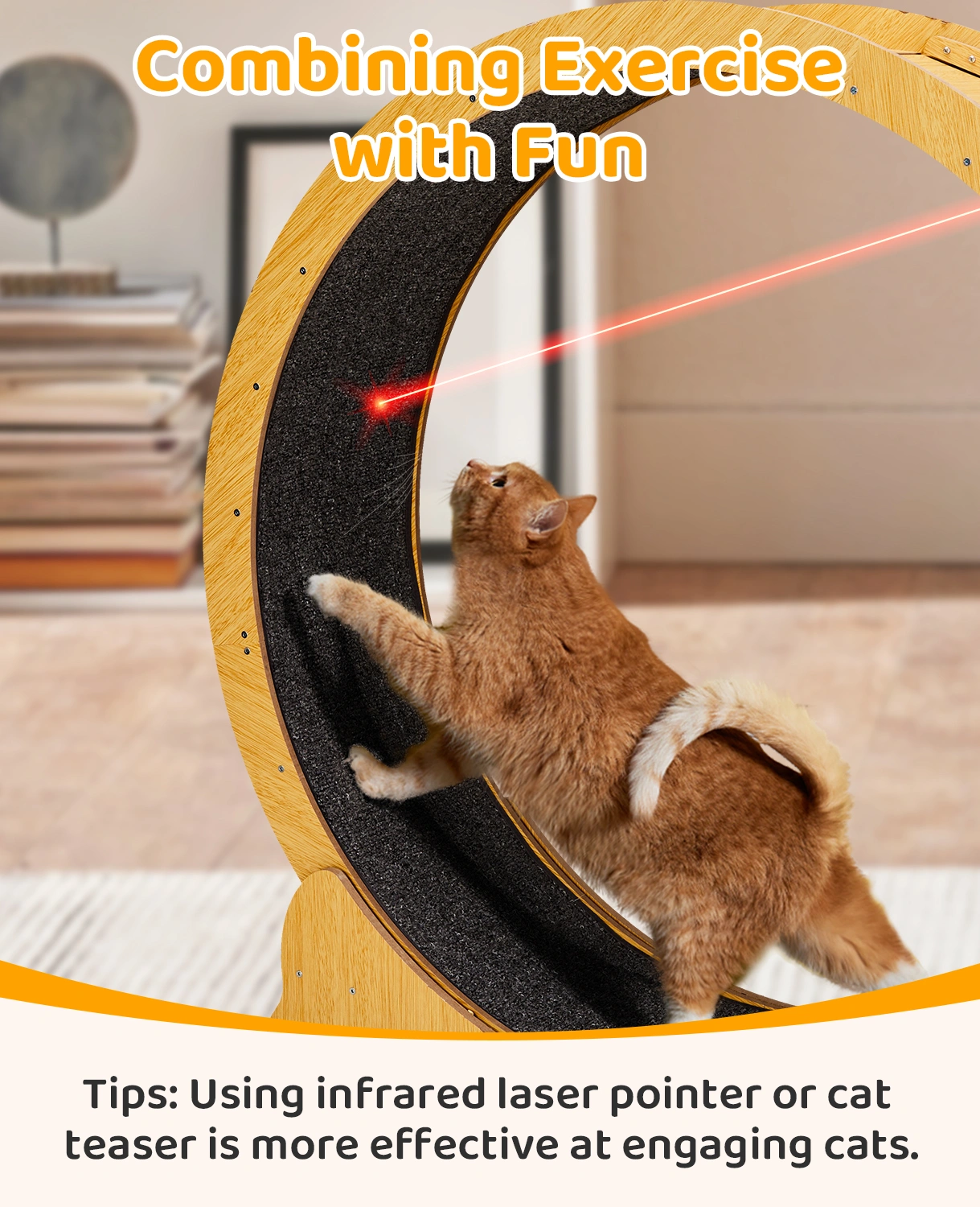 Cat Wheel Exerciser for Indoor Cats, 39.4-inch Large Cat Exercise Wheel for Running Silent, Cat Treadmill with Safety Lock for Cat's Fitness and Health, Natural Wood view 9