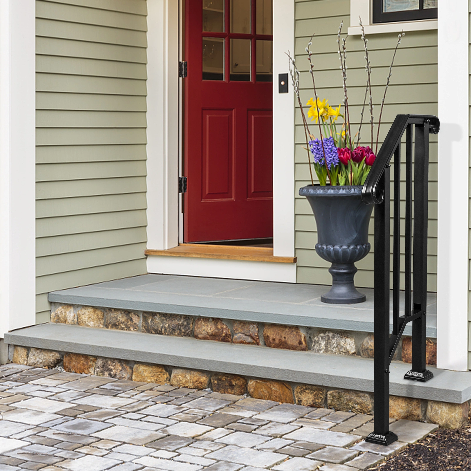 Artisasset Matte Black Outdoor 1st Tier Iron Handrail view 12