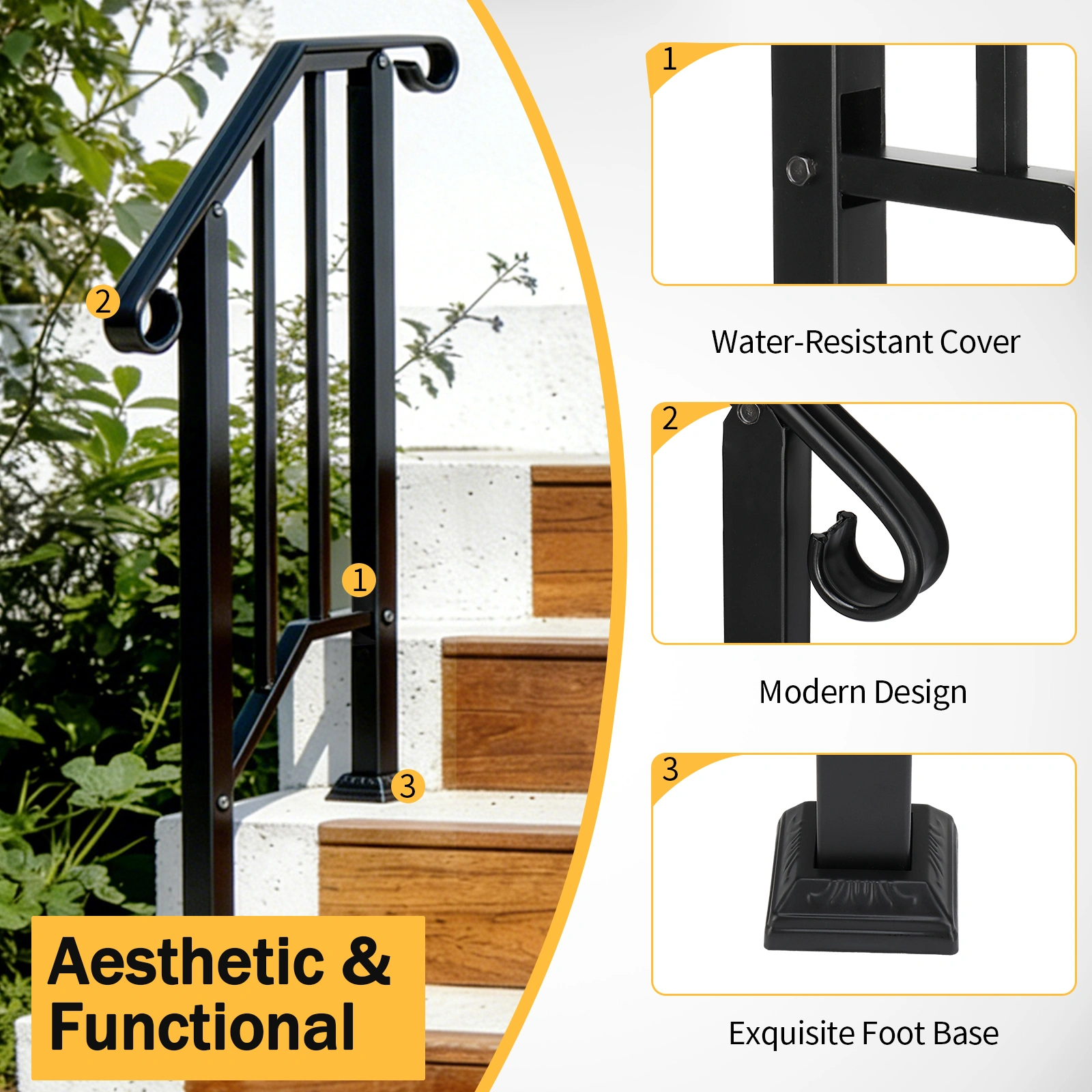 Artisasset Matte Black Outdoor 1st Tier Iron Handrail view 19